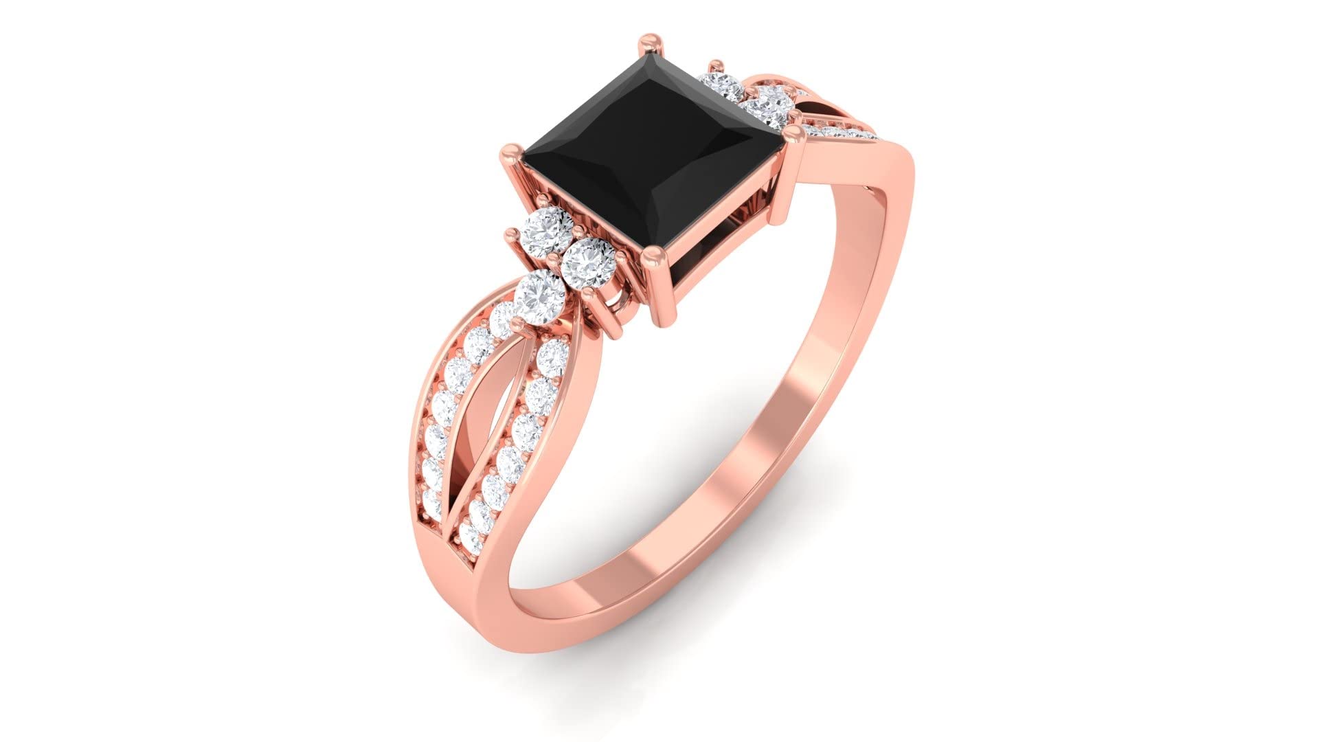 1 CT Black Onyx and Diamond Ring - 5mm Princess Cut Black Onyx Engagement Ring for Women in 14K Gold | Elegant Solitaire Jewelry for Weddings, Anniversaries & Special Occasions