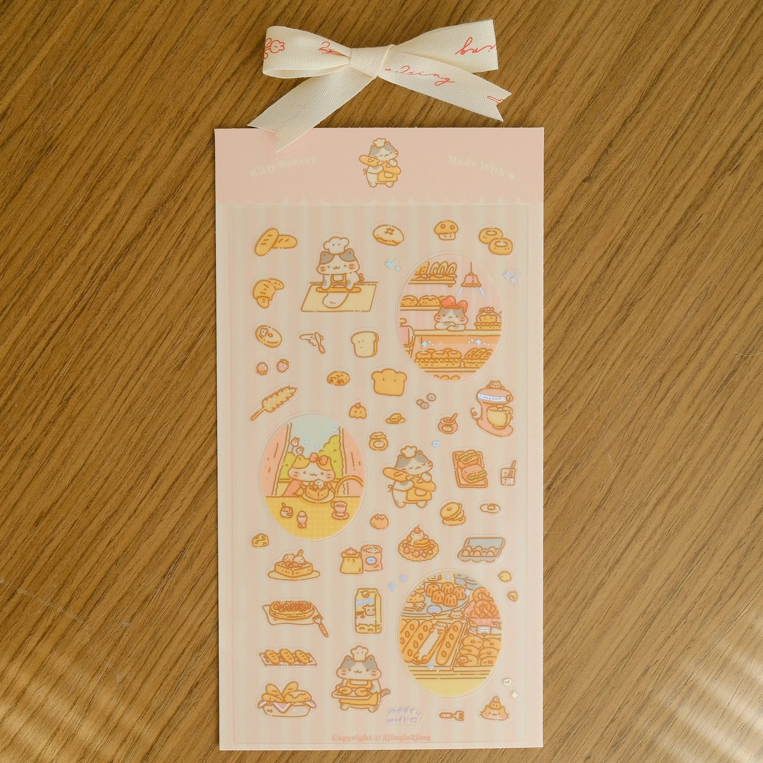 2jingis2jing Kitty Bakery Sticker Sheet - Cute Kawaii Cat Stickers for Scrapbooking, Journaling, and DIY Crafts - Perfect for Planners, Laptops, and Water Bottles