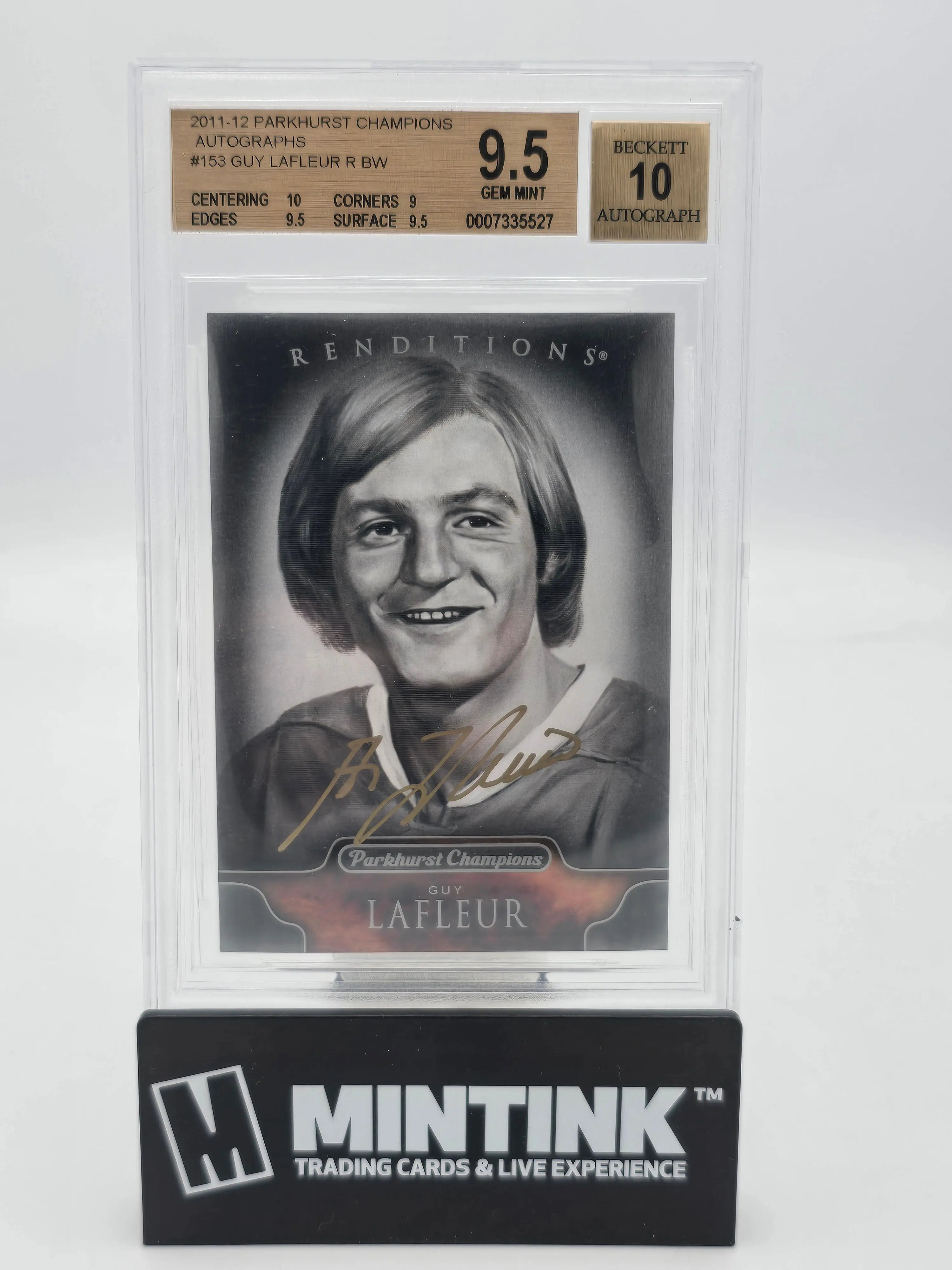 2011 Parkhurst Champions Guy Lafleur Black & White Autographed Hockey Card - BGS 9.5 Grade with Auto 10 - Perfect for NHL Collectors & Hockey Memorabilia Displays