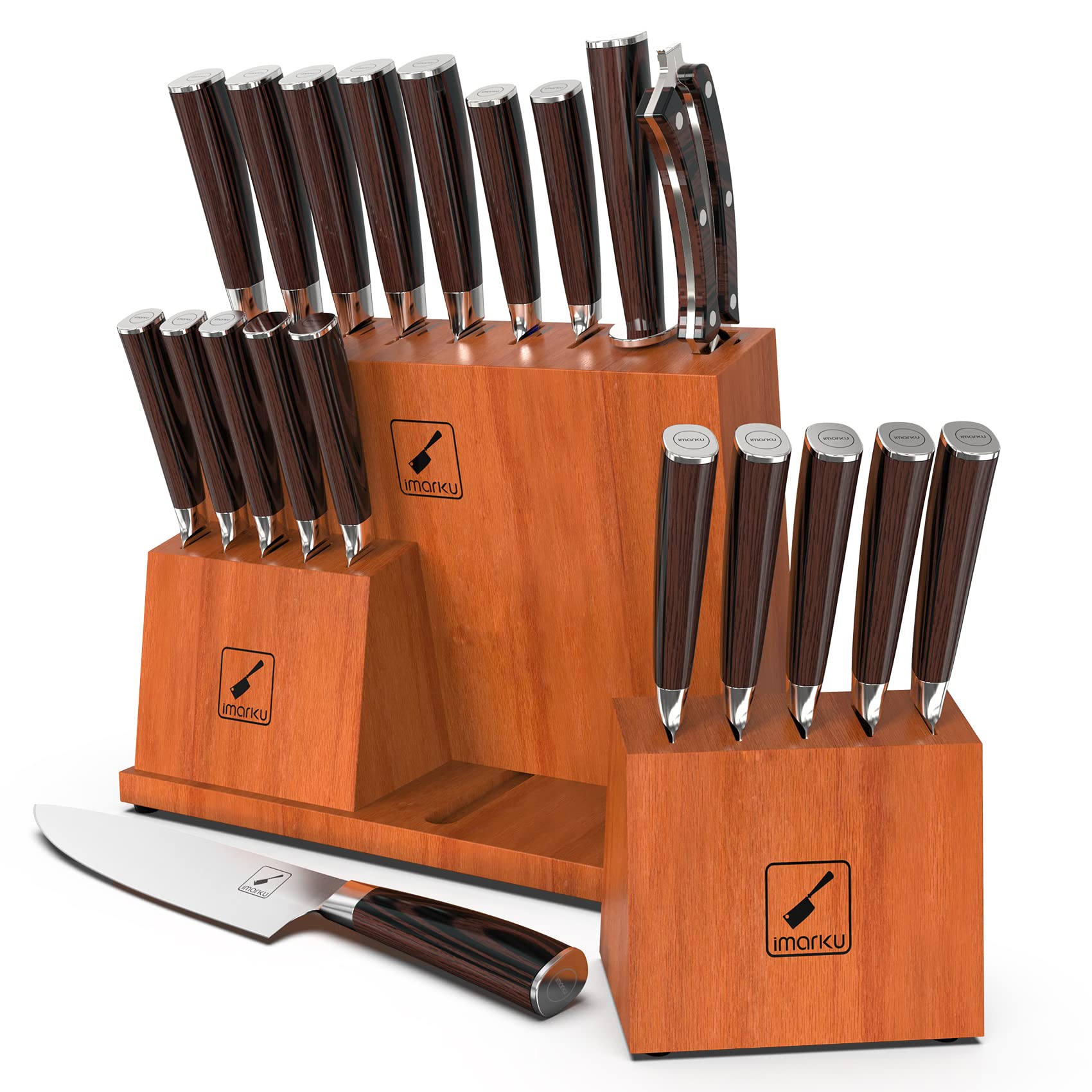 Premium 20-Piece Japanese High Carbon Steel Kitchen Knife Set with Wooden Block & Steak Knives - Professional Chef Knives for Cooking, Slicing, Chopping - Perfect Gift for Home Chefs & Culinary Enthusiasts