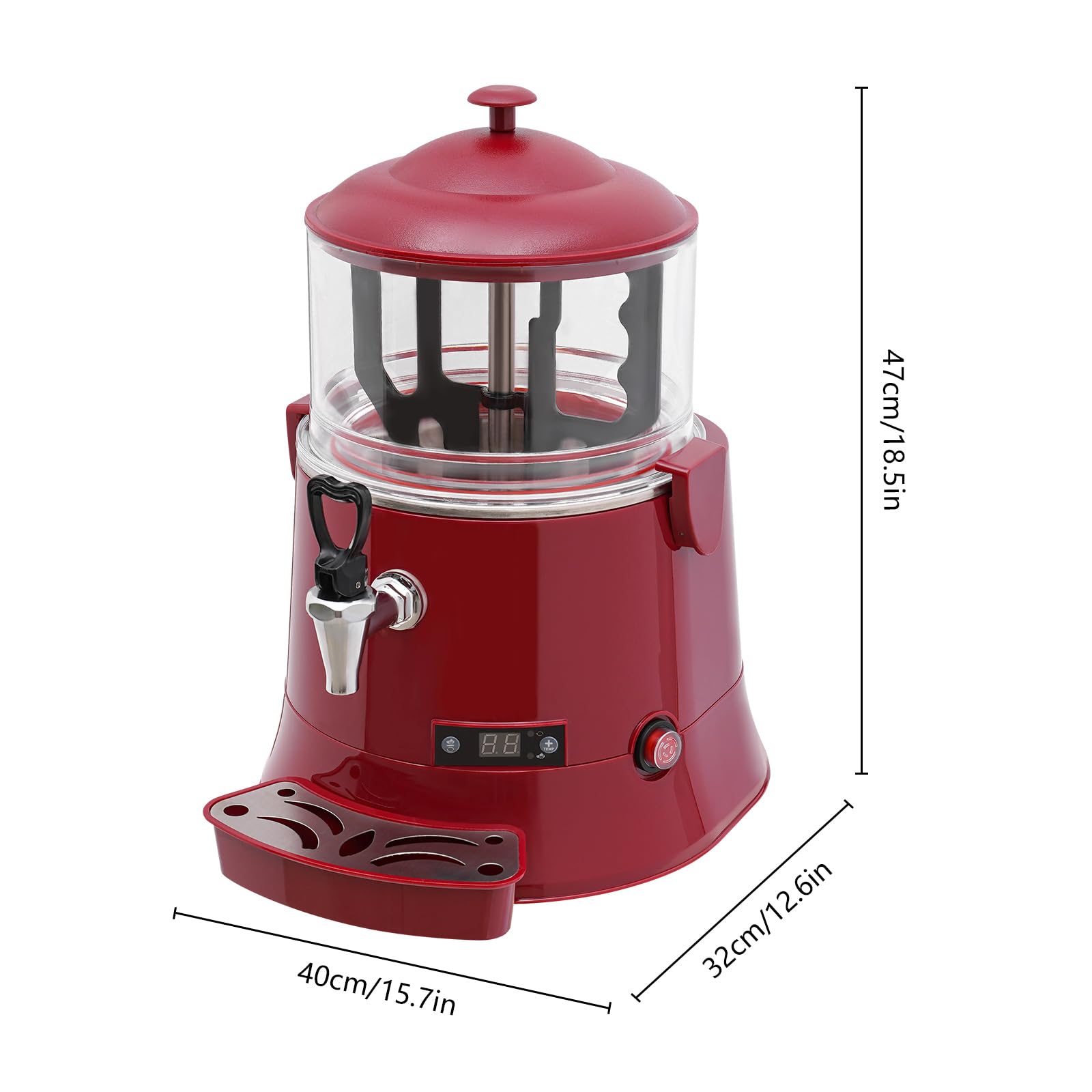 5L Commercial Hot Chocolate Machine - 400W Hot Chocolate Dispenser with Temperature Control (86-194℉) for Milk, Soy Milk & Tea - Perfect for Cafes, Restaurants & Events (Red)