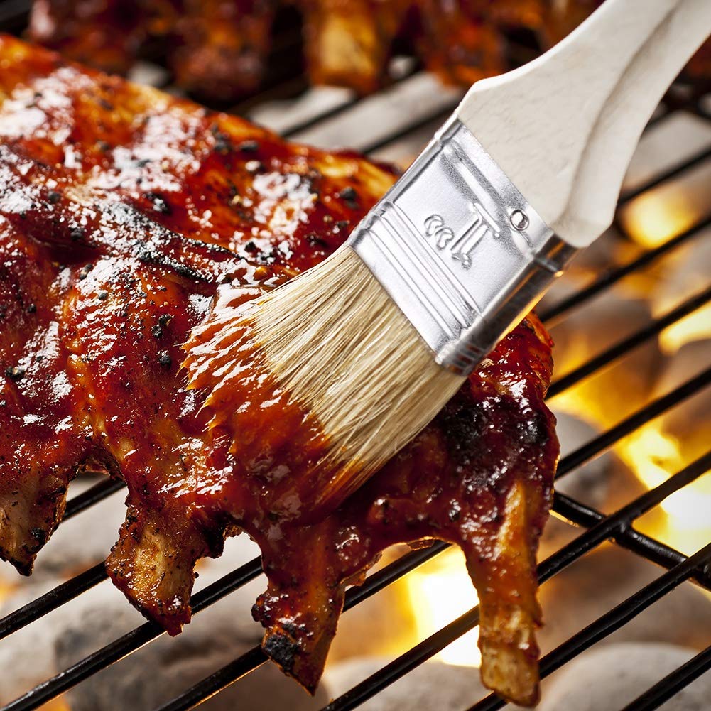 5-Piece Premium Pastry Brushes Set - Natural Boar Bristle & Wood Handle Basting Brushes for BBQ, Grilling, Baking - Ideal for Basting Meats, Glazing Pastries, and Applying Sauces in Professional & Home Kitchens