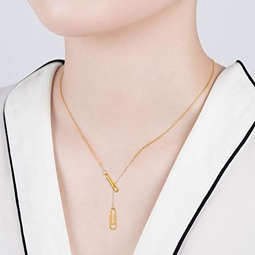NOUMANDA Minimalist Paperclip Pendant Y Necklace - Geometric Hollow Metal Frame Jewelry for Women | Dainty Everyday Necklace, Layering Piece & Gift for Her