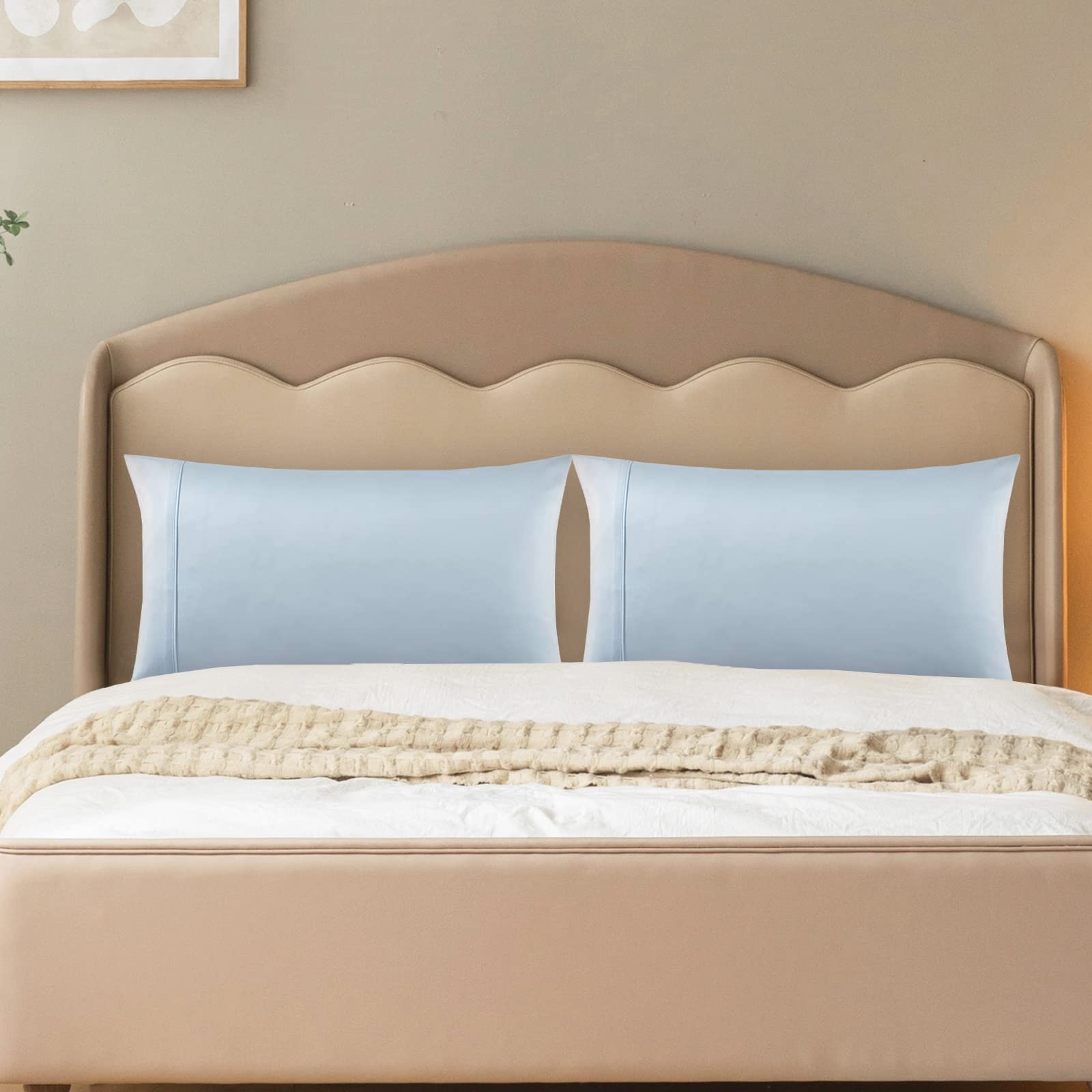 MEILA Silky Satin Pillowcase Set of 2 - Ultra Soft Washed Silk Pillow Covers for Hair & Skin Care, Standard Size (20x26 inches), Baby Blue - Perfect for Beauty Sleep, Reducing Frizz & Wrinkles