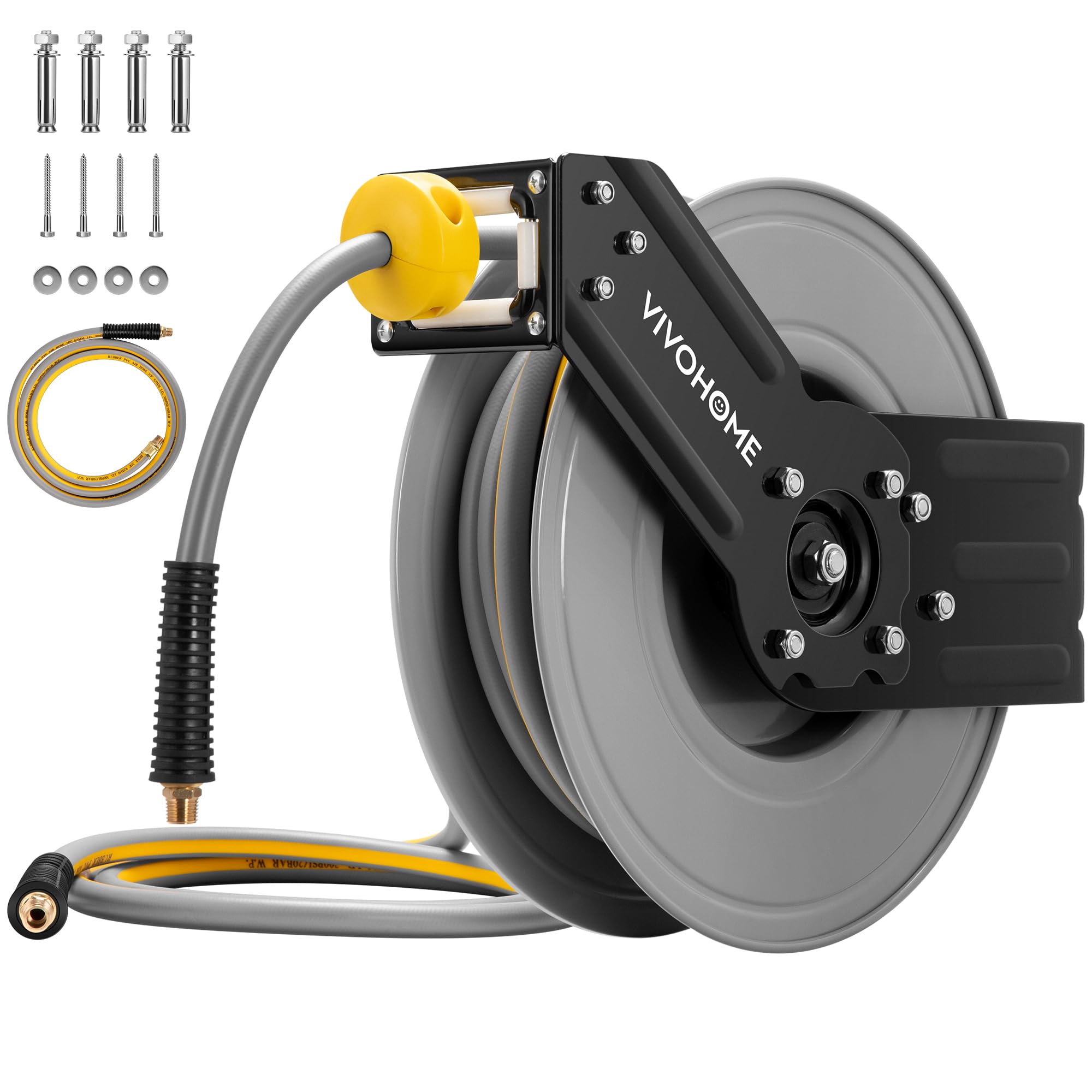 VIVOHOME 50 FT x 3/8 IN Heavy Duty Retractable Air Hose Reel - Steel Air Compressor Hose Reel with 300PSI Max Pressure, Ceiling & Wall Mount - Ideal for Garage, Workshop, and Industrial Use