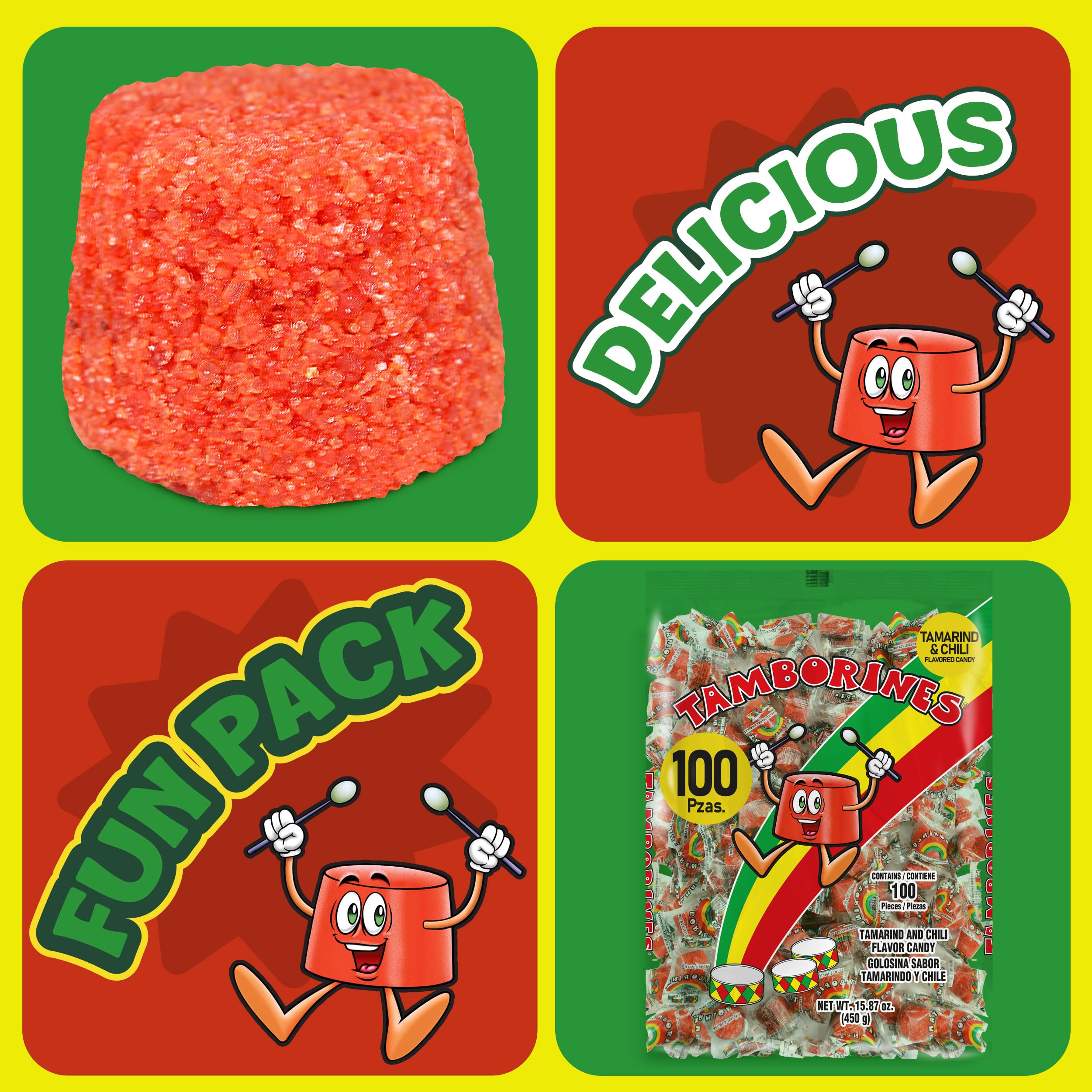 Mexican Hot Candy - Tamborines Enchilados 100 Pieces (15.85 oz) | Spicy Tamarind Treat for Parties, Snacking & Mexican Cuisine