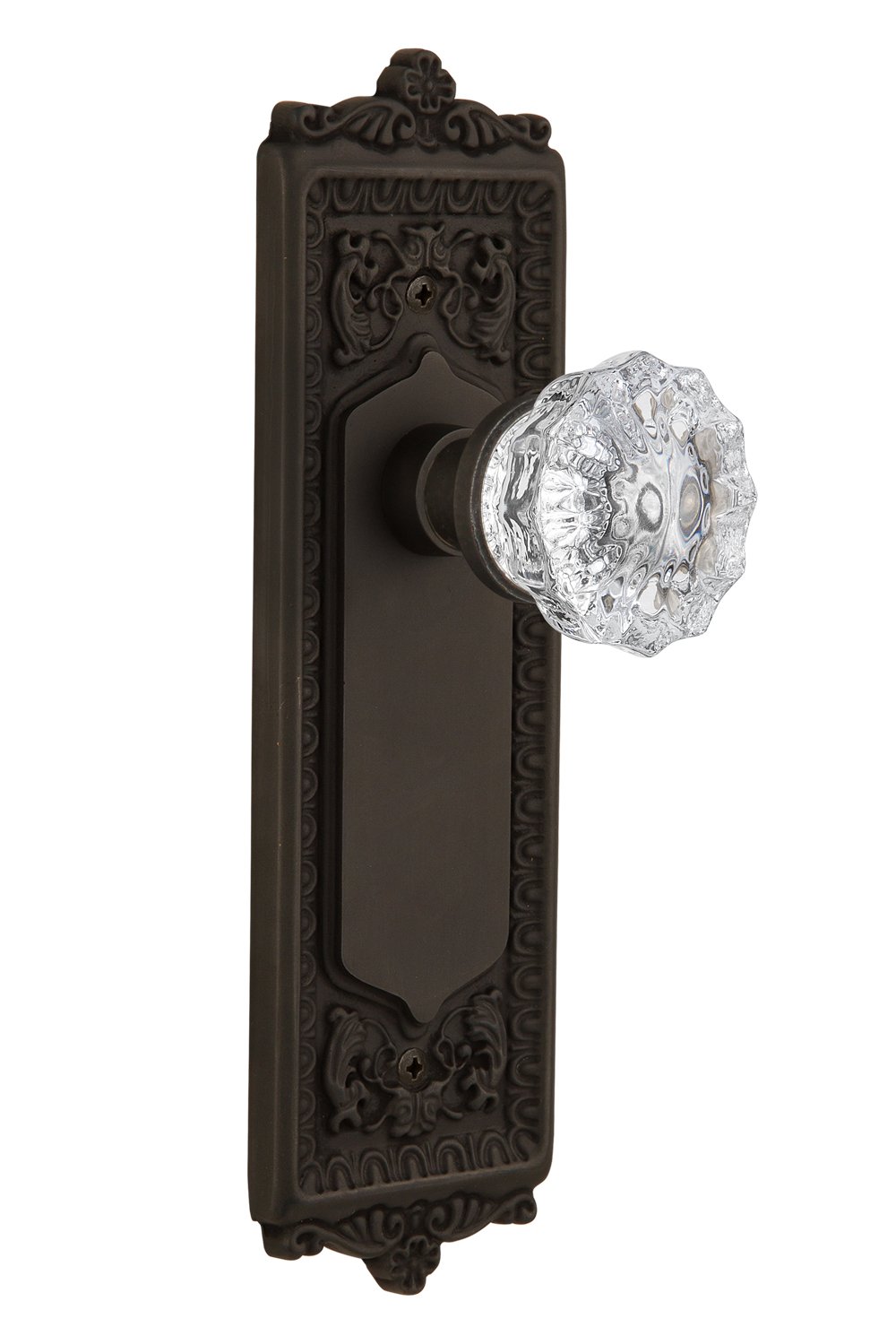 Vintage Egg & Dart Backplate with Crystal Glass Knob for Door Privacy - 2.75
