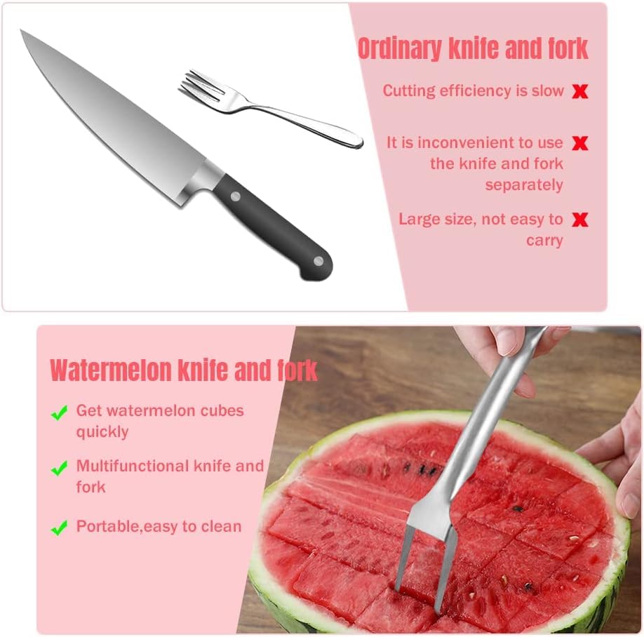 2-in-1 Stainless Steel Fruit Cutter & Watermelon Slicer - Dual Head Kitchen Tool for Easy Fruit Cutting | Perfect for Picnics, BBQs & Home Kitchen Use (Silver)
