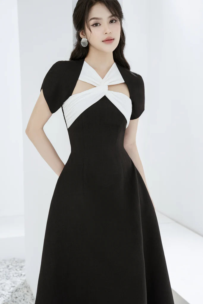Andrea Black Cut Out Line Midi Dress - Elegant Party & Evening Wear for Women
