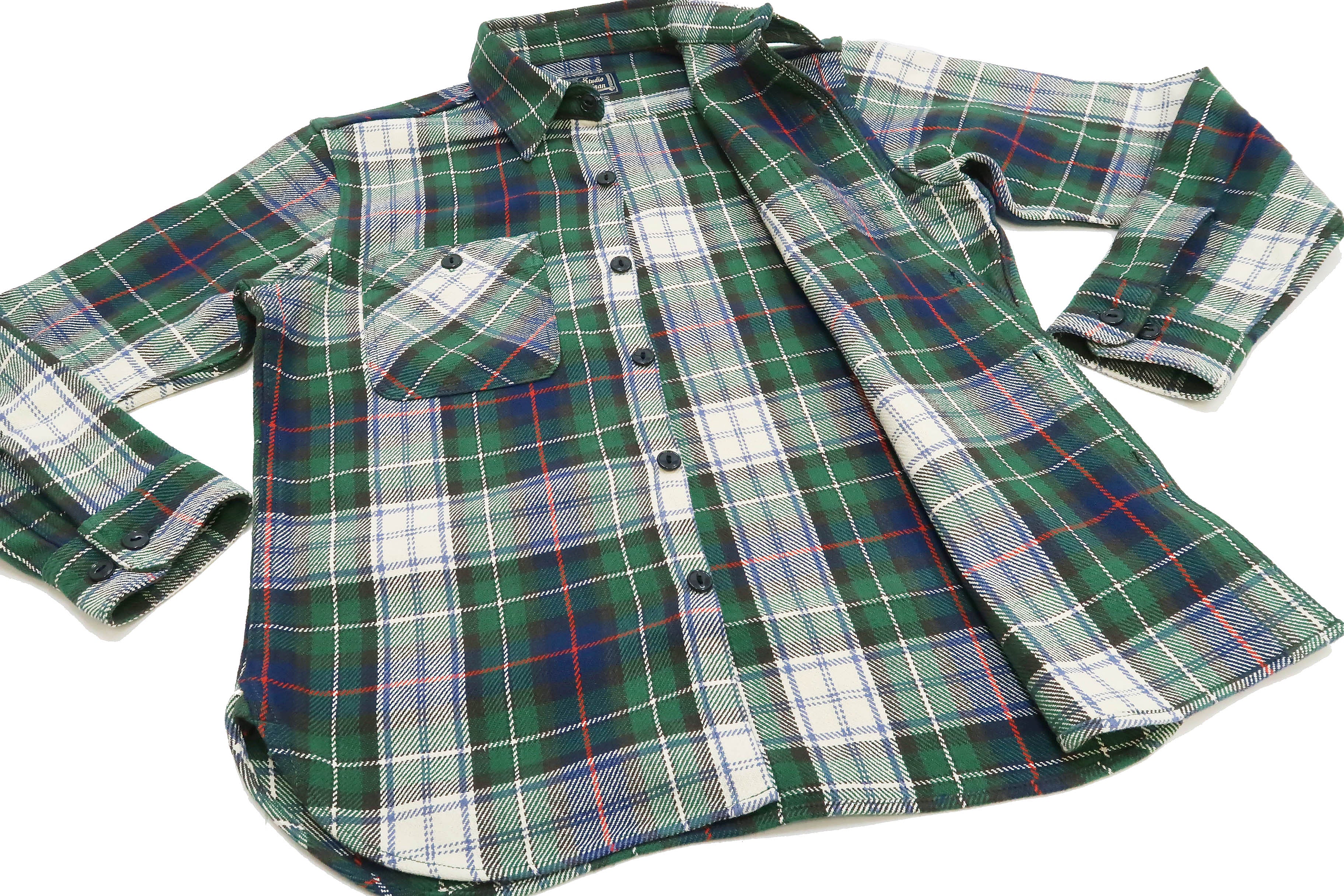 Studio D'artisan Men's Heavyweight Flannel Shirt - Long Sleeve Plaid Button-Up Work Shirt 5685 in Green | Durable Cotton for Outdoor Work, Casual Wear & Fall Layering
