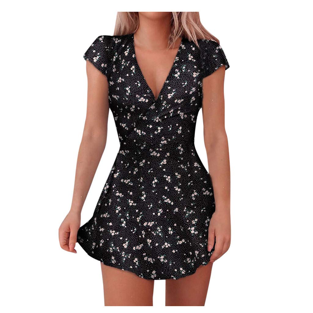 Floral Print V-Neck Ruffled Sleeve Mini Dress for Women - Perfect for Summer Parties, Date Nights & Casual Outings