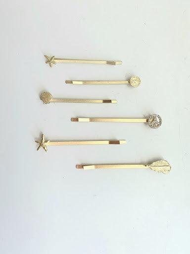 Sea Breeze Mini Bobby Pins - Pack of 6 Matte Gold Hair Clips for Women - Perfect for Updos, Braids, and Everyday Hairstyles