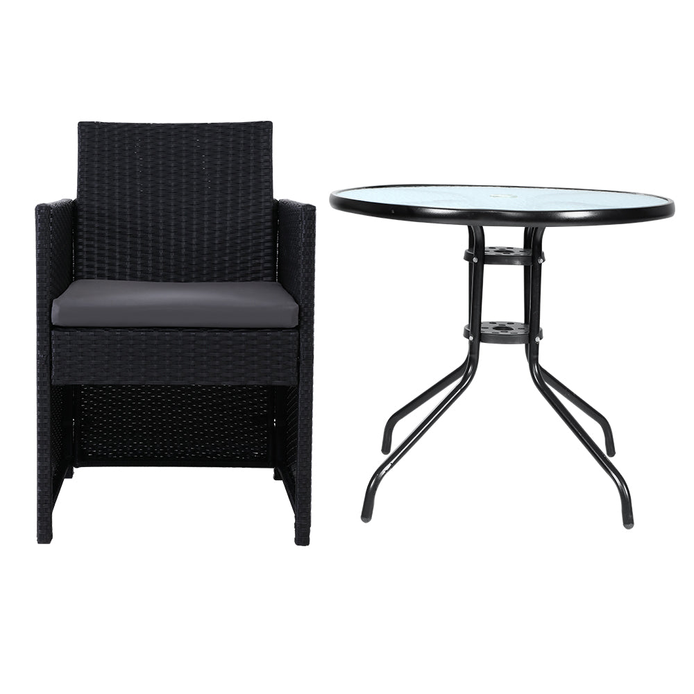 3-Piece Bistro Set Outdoor Patio Furniture - Rattan Table & Chairs with Cushions - Perfect for Garden, Balcony, Backyard Dining & Relaxation