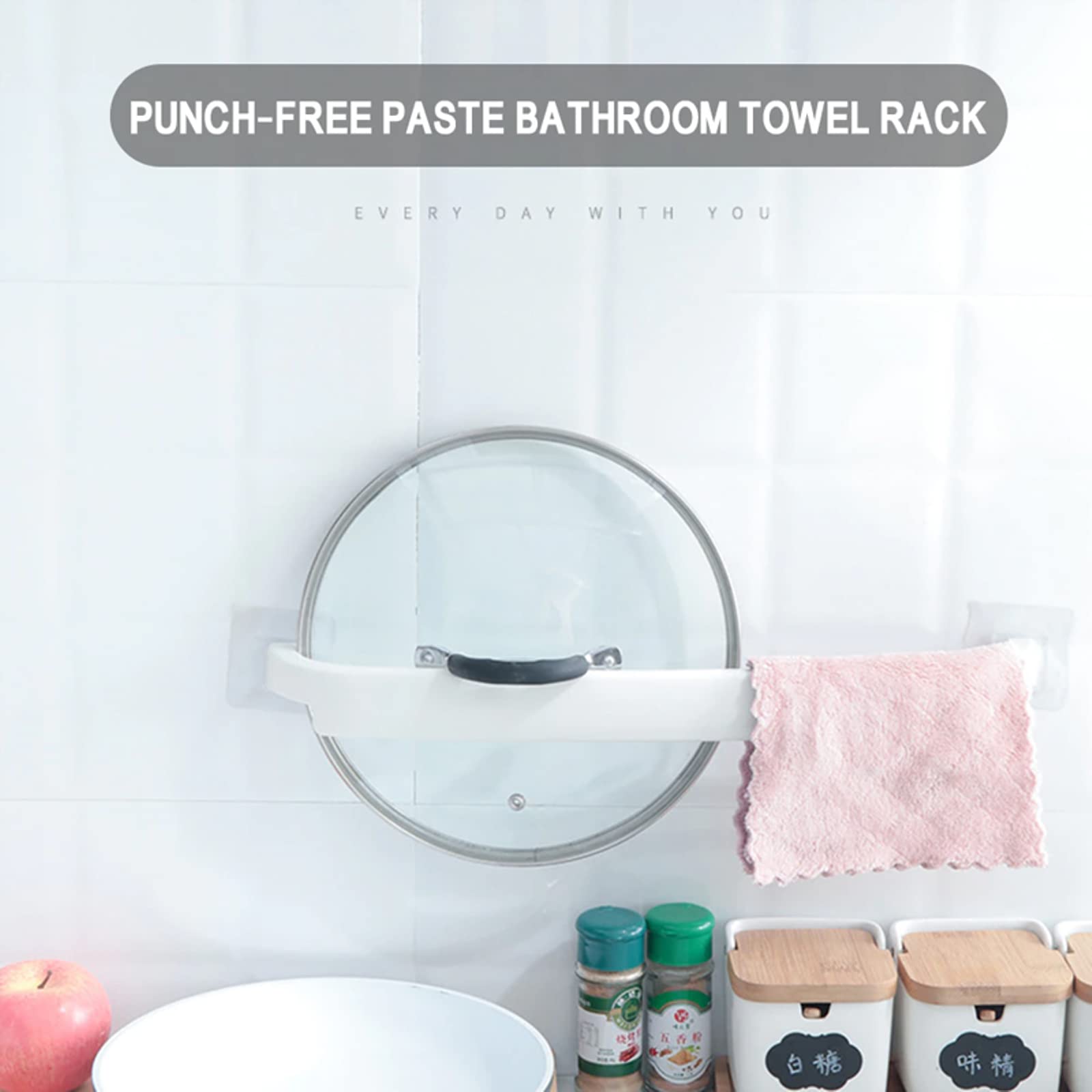 XIBO Self-Adhesive Wall Mounted Towel Rack - Plastic Bathroom Shelf & Hanger Organizer for Kitchen, Bathroom - Multi Color (2 Pack) - Perfect for Small Spaces, Apartments & Dorm Rooms