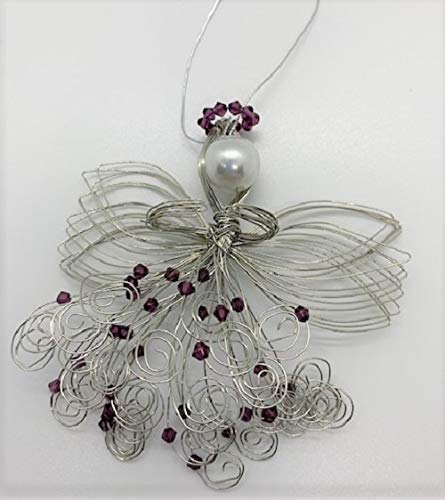 Silver Guardian Angel Ornament with Amethyst - February Birthstone Gift for Home Decor