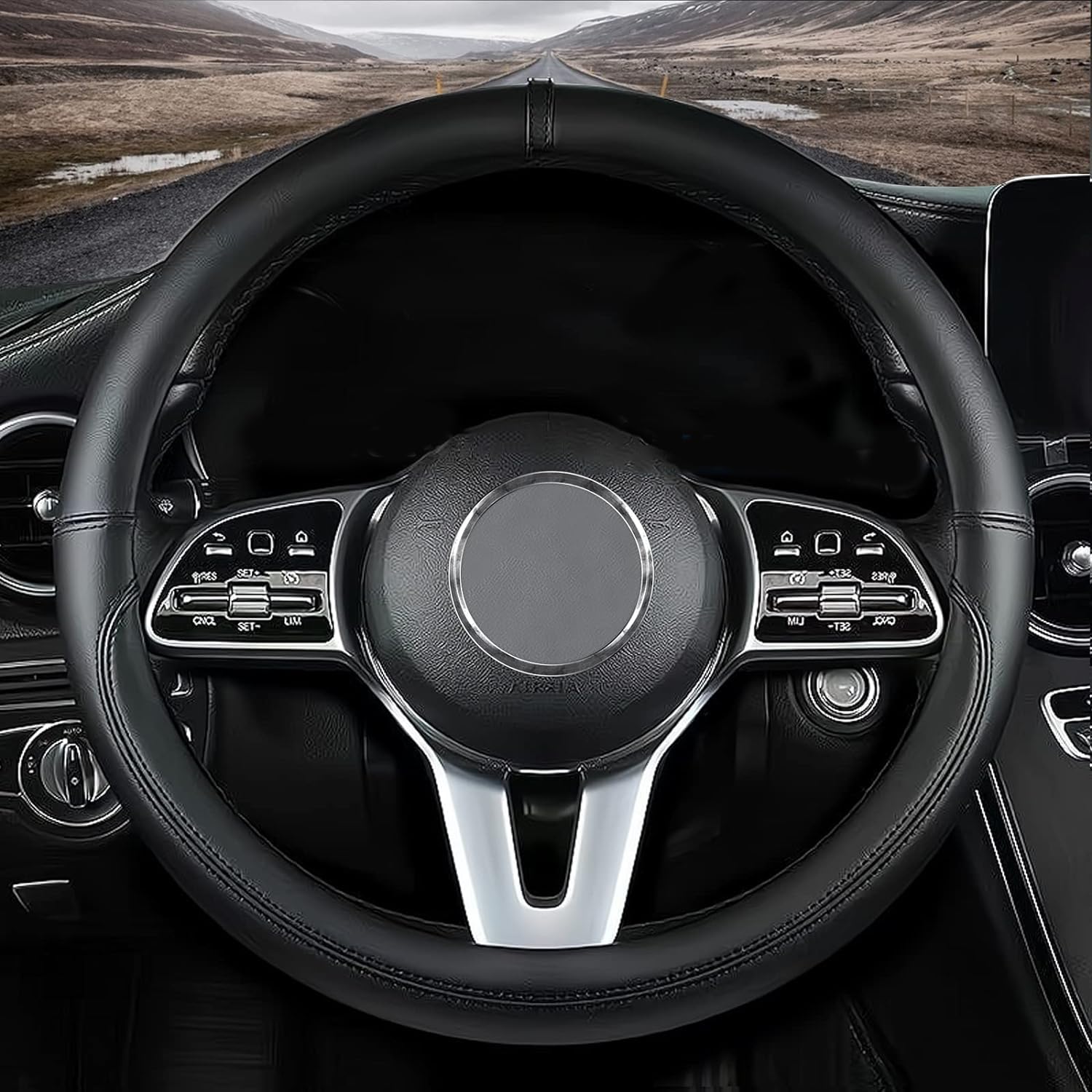 Premium Nappa Leather Non-Slip Steering Wheel Cover for GMC - Custom Fit Car Accessory | Perfect for Daily Commutes & Road Trips (Black)