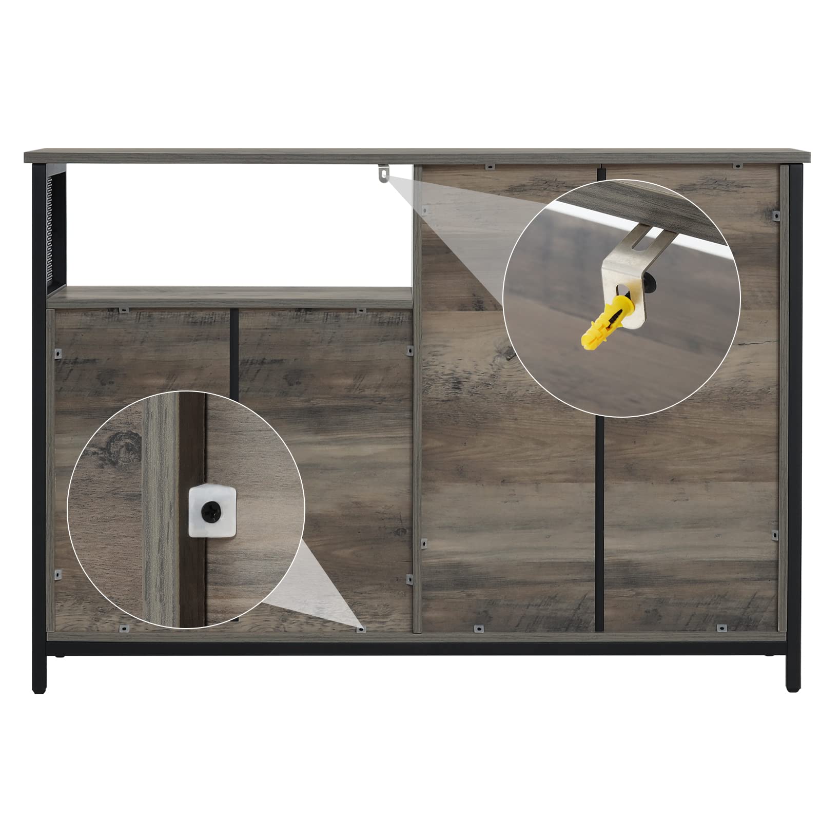 WEENFON Rustic Oak Storage Cabinet with 2 Barn Doors - Adjustable Shelves Industrial Sideboard for Dining Room, Living Room & Kitchen - Perfect for Home Organization, Farmhouse Decor & Extra Storage Space