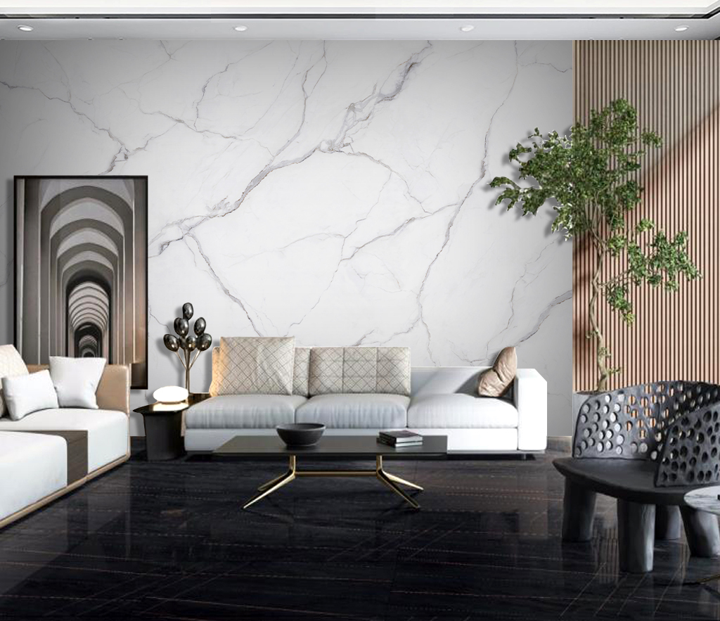 White Liner Stone Marble Wallpaper Murals - Peel and Stick Self-Adhesive Wallpaper for Living Room, Bedroom, Kitchen - Waterproof & Easy to Install Home Decor