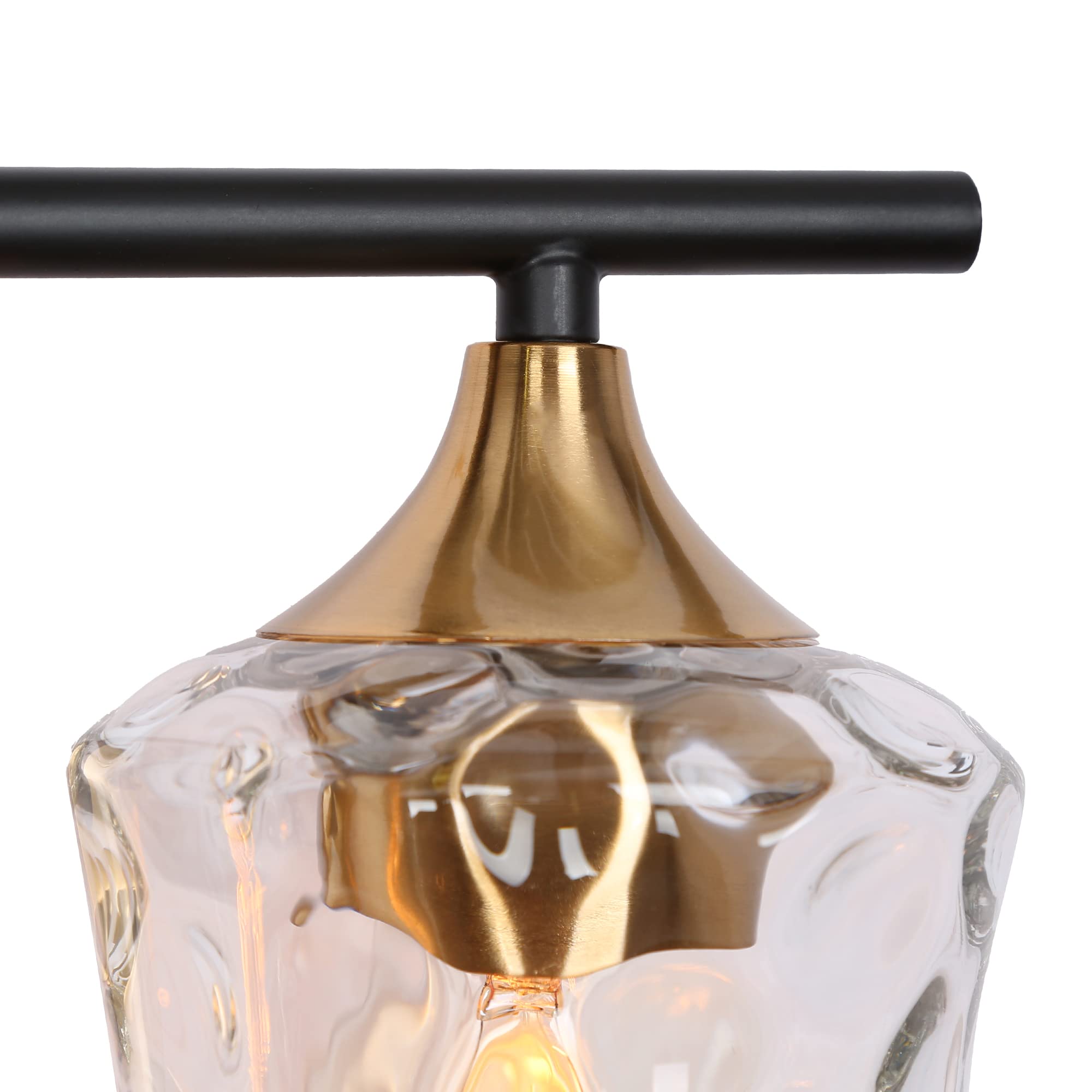 Durent Lighting Bathroom Vanity Light Fixtures - Black & Brass 3-Light Bathroom Sconce with Water Ripple Glass & Electroplated Finish for Modern Bathroom Decor | Perfect for Bathroom Mirror Lighting, Powder Room, and Master Bath Renovation