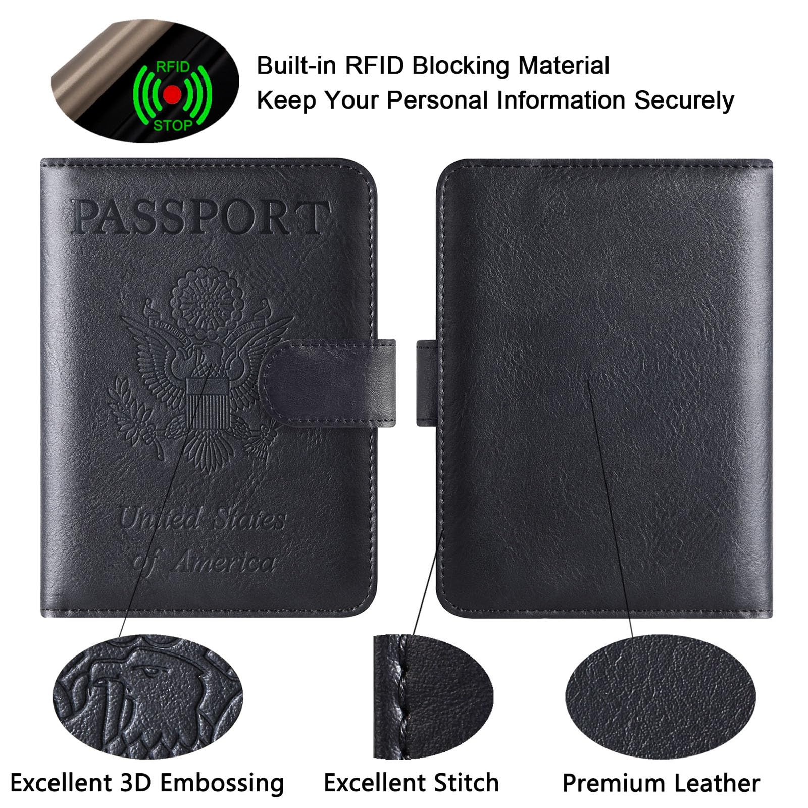 Premium RFID Blocking Passport Holder - Genuine Leather Travel Wallet for Men & Women - Secure & Stylish Cover for Passport, Cards & Cash - Perfect for Airports, Vacations & Business Trips (Black)