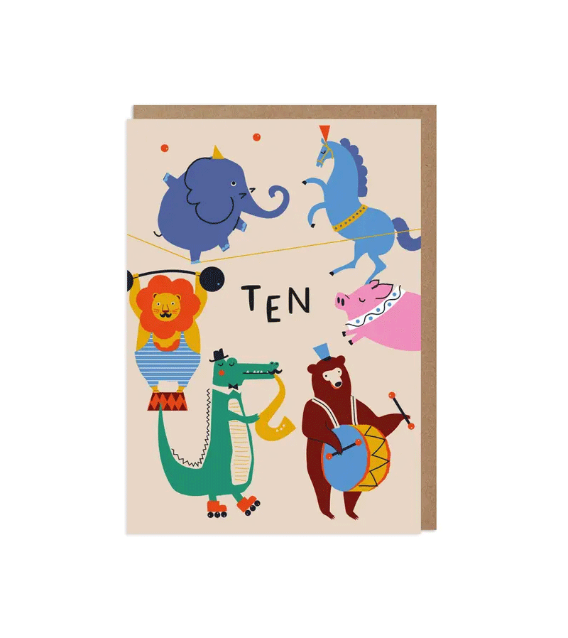 Fun Circus-Themed 10th Birthday Card for Kids - Perfect for Age 10 Birthday Parties & Celebrations