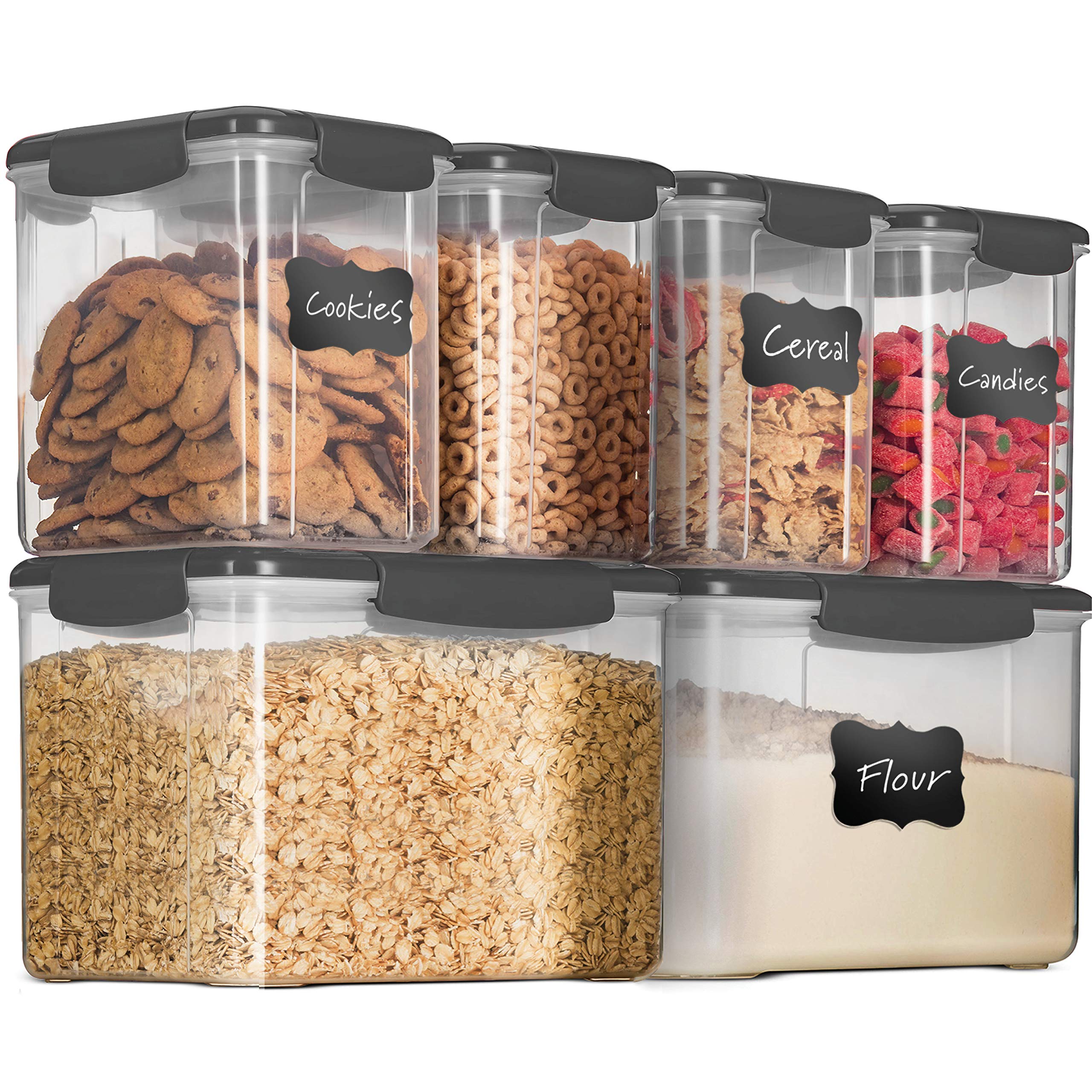 Premium Airtight Food Storage Containers Set - 12-Piece Kitchen Pantry Organization for Flour, Sugar, Cereal, Pasta & Dry Goods | BPA-Free, Stackable & Space-Saving | Ideal for Home, Office & Meal Prep (Grey)