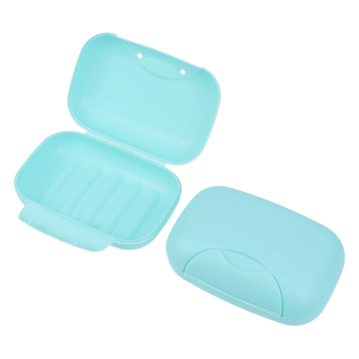 2-Pack Healifty Portable Travel Soap Holder Box with Lid - Leakproof Plastic Soap Case Container for Home, Outdoor Camping & Vacation Travel Accessories (Blue & Wooden Style)