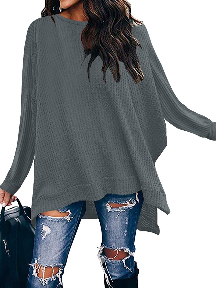 ANRABESS Women's Oversized Sweater - Long Batwing Sleeve Waffle Knit Pullover Top with Split Hem | Casual Loose Fit Crewneck Tunic for Fall Winter Fashion, Coffee Dates & Cozy Home Wear