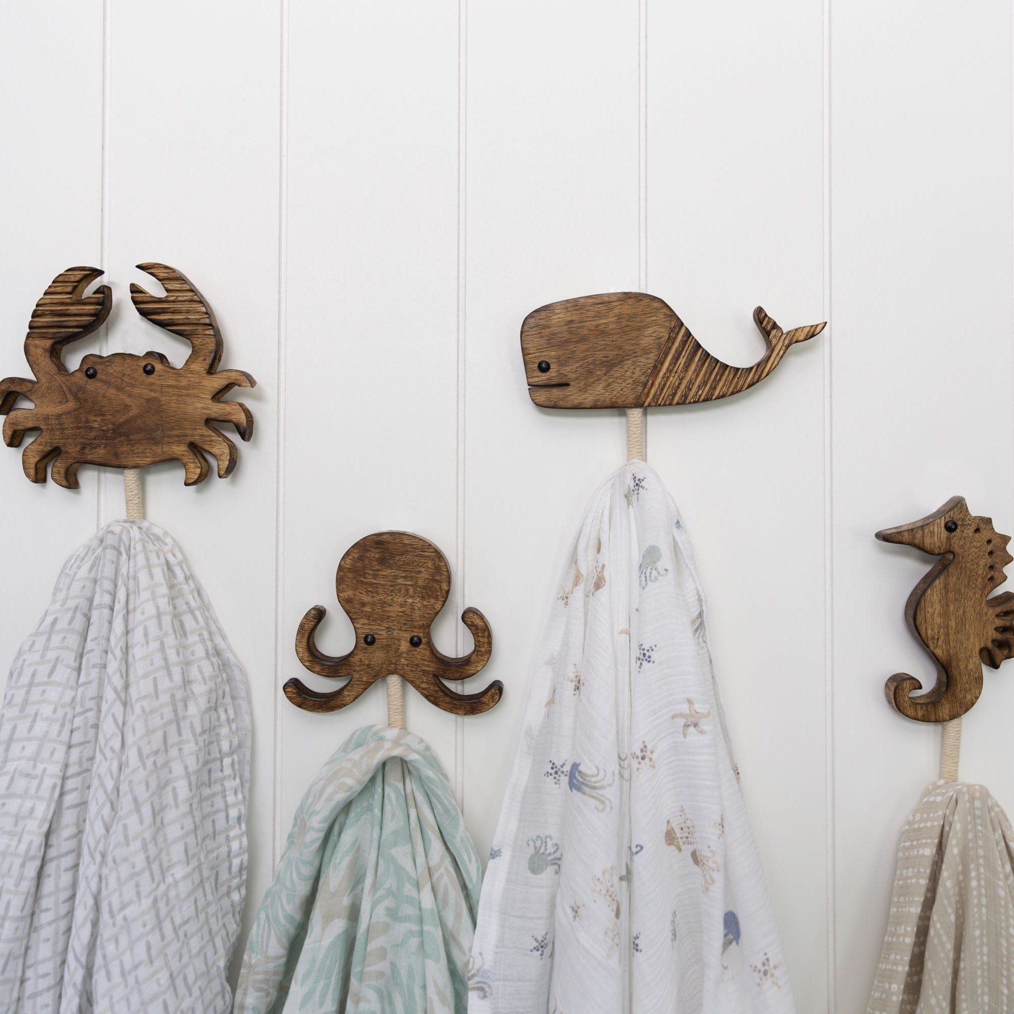 Crane Baby Cove 4-Piece Sea Life Wall Decor Set - Ocean Theme Nursery Wall Art for Baby Rooms & Kids Bedrooms