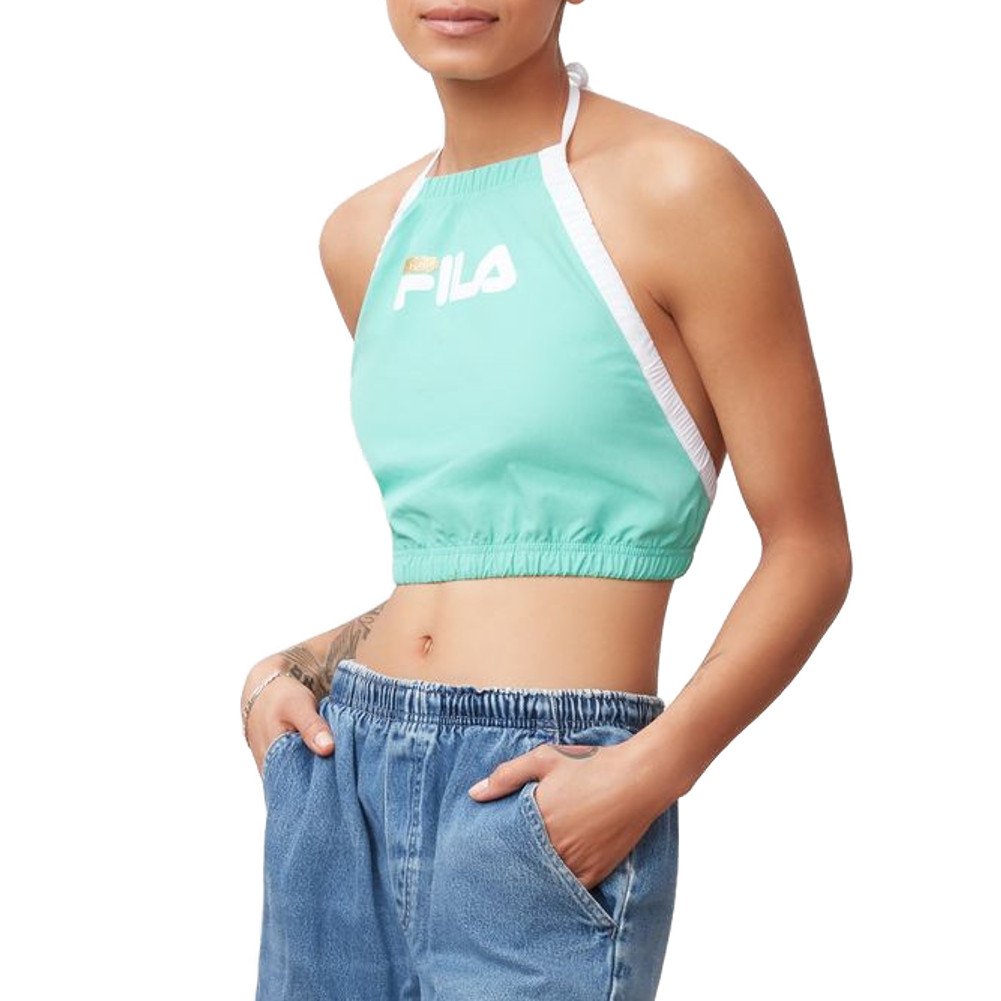 Fila Women's Mina Halter Tank Top - Breathable Workout Top for Yoga, Running & Gym | White Cockatoo Print | Size M | Athletic Summer Fashion