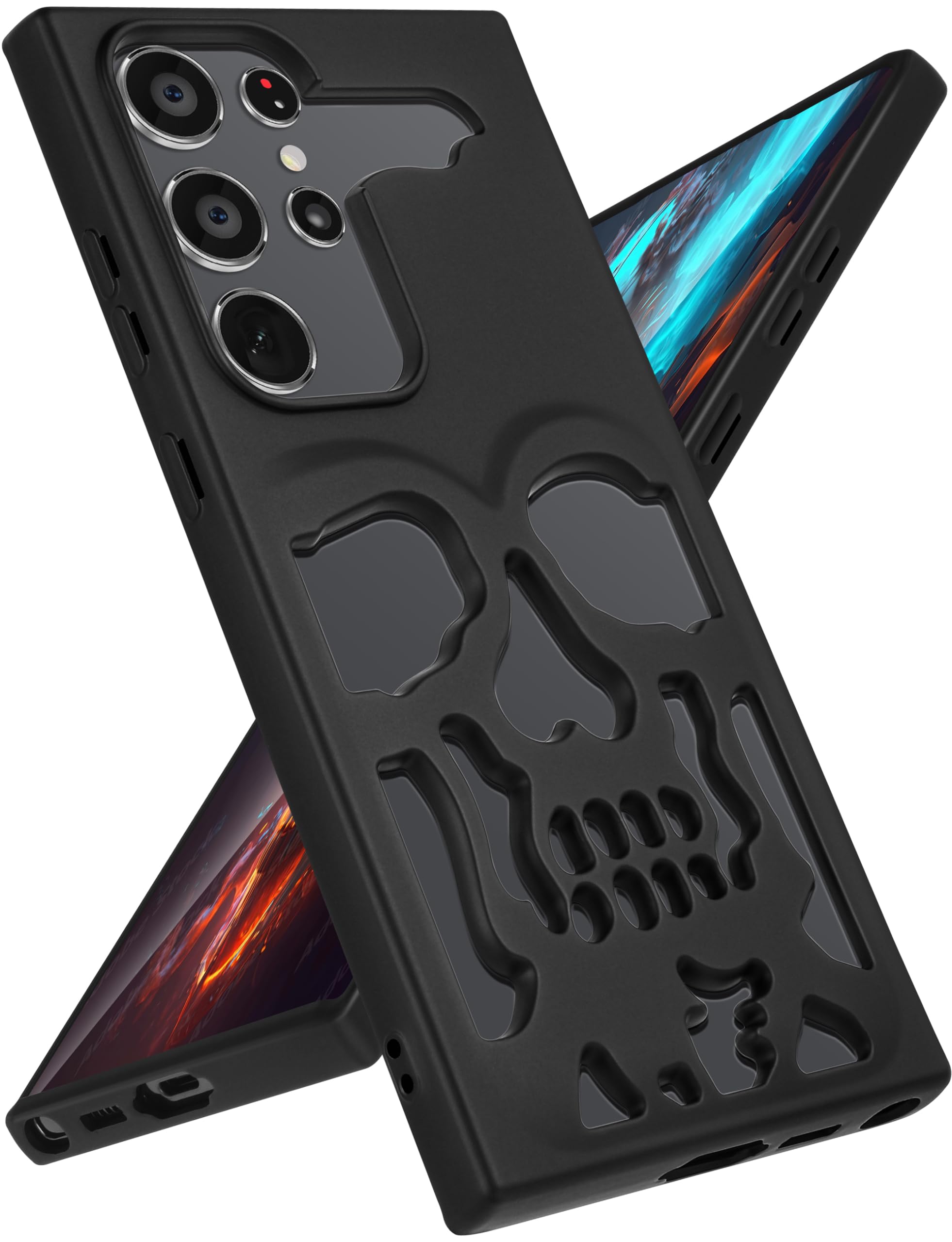 Samsung Galaxy S22 Ultra Phone Case - Gothic Skull Skeleton Design for Men & Women | Matte Black Hollowed Protective Cover | Perfect for Daily Use, Parties & Gothic Fashion Enthusiasts