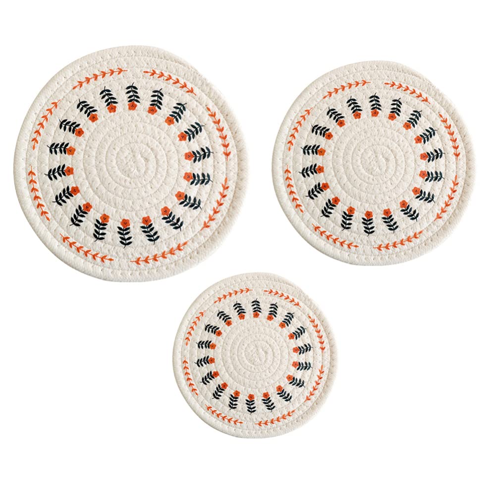 3-Piece Cabilock Heat Insulated Table Pad Set - Cotton Woven Coffee Cup Coasters & Teacup Mats - Nordic Style Heat Resistant Potholders for Home, Restaurant & Cafe - Perfect for Hot Beverages and Table Protection
