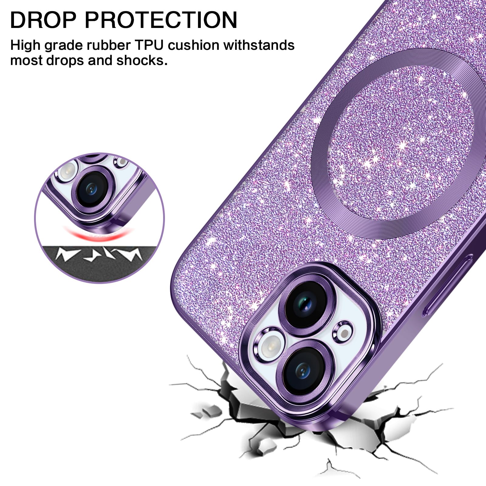 VENINGO iPhone 15 Case 6.1 Inch - Luxury Glitter Bling Shockproof Cover with MagSafe Compatibility, Full Body Protection & Camera Protection - Dark Purple Case for Women & Girls - Perfect for Daily Use, Parties & Gifting