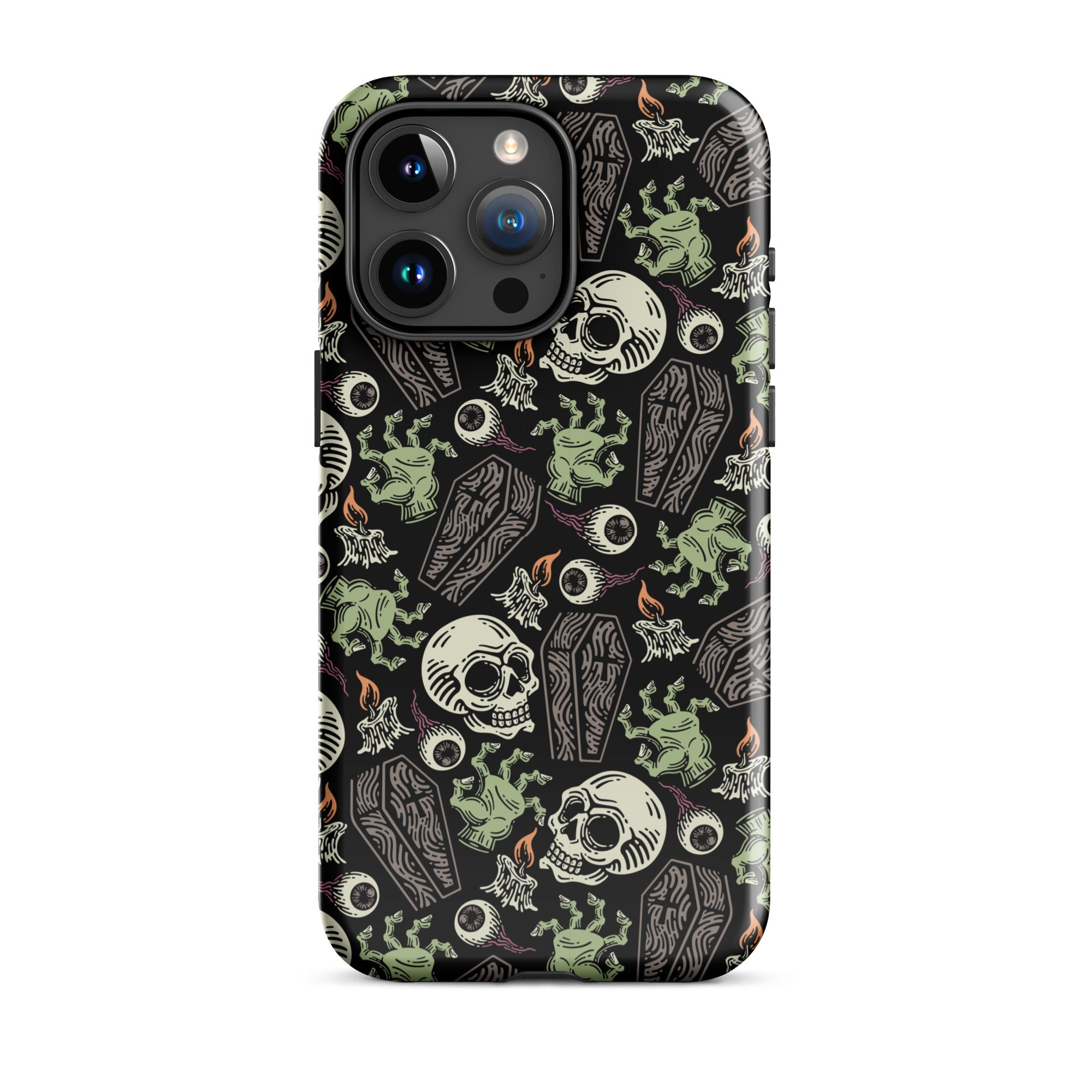 Premium Skeleton Horror iPhone Case - Durable Shockproof Protection for iPhone 12/13/14/15 Pro Max - Gothic Halloween Aesthetic Phone Cover for Parties & Cosplay