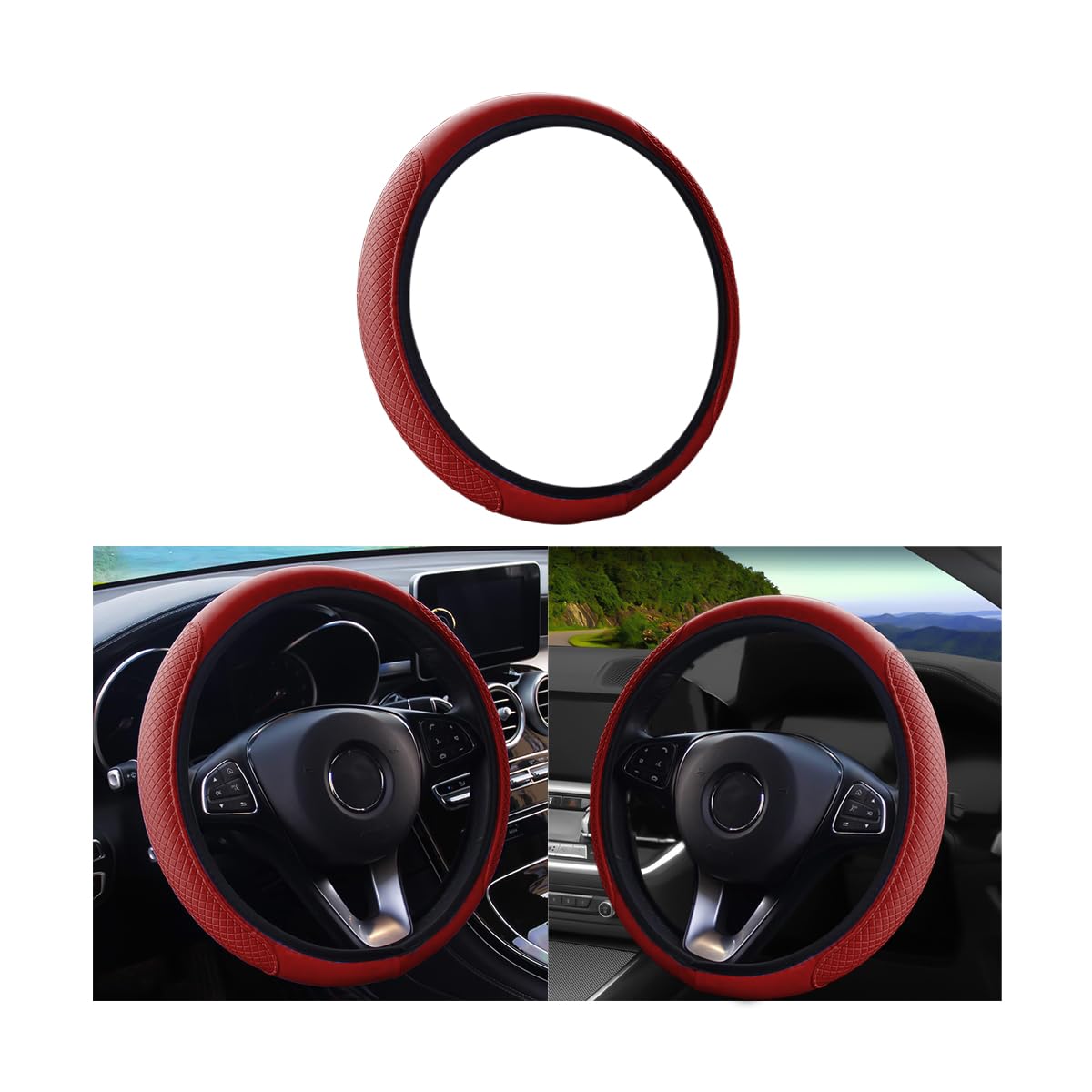 Premium Anti-Slip Leather Steering Wheel Cover - Breathable Microfiber Universal 15