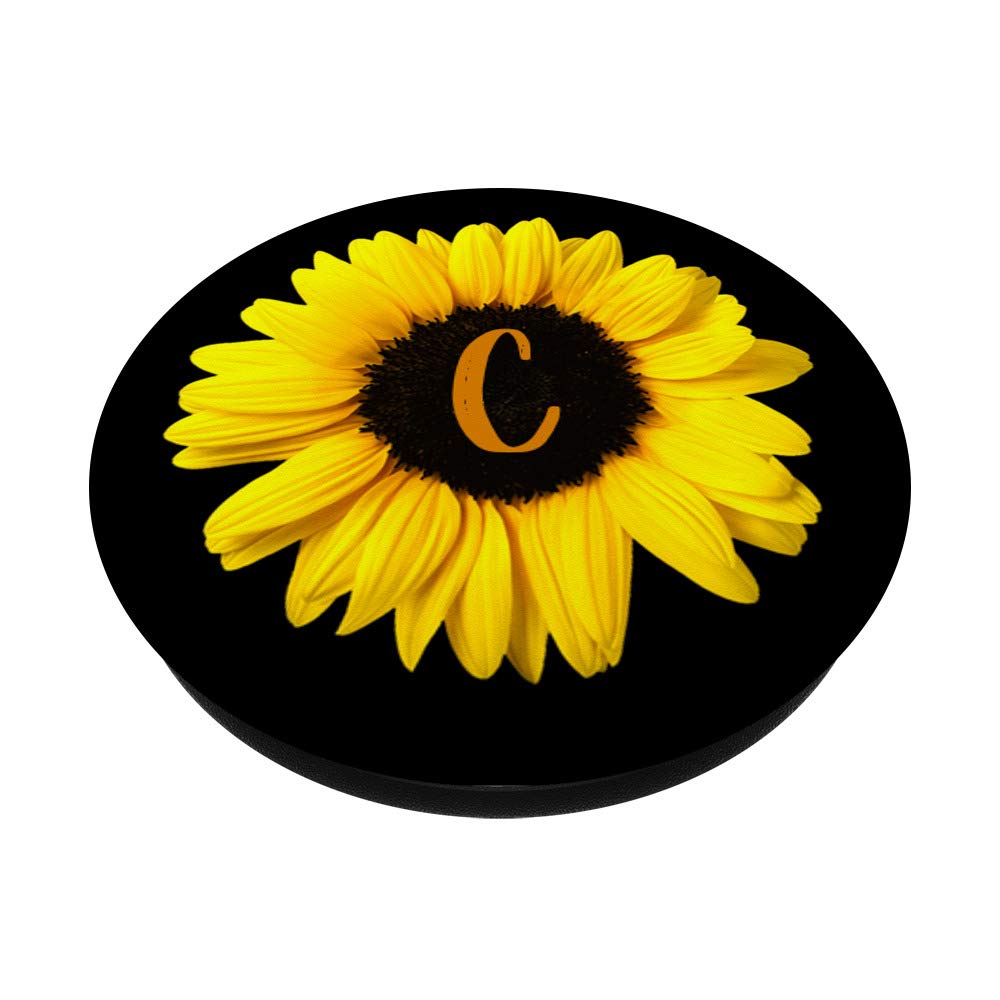 Yellow Sunflower Monogram PopGrip with Letter C - Swappable Phone Grip for iPhone, Samsung & Tablets - Perfect for Summer, Gifts & Everyday Use