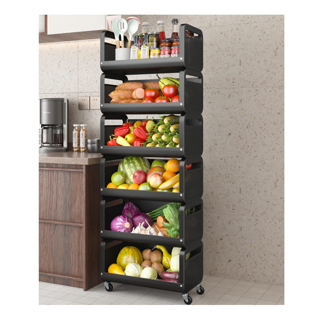 GAOZHE Stackable 3-6 Tier Wire Fruit Basket Stand - 40x28x143.5cm Black Hanging Storage Organizer for Kitchen Counter, Pantry & Dining Room - Perfect for Storing Fruits, Vegetables & Kitchen Essentials