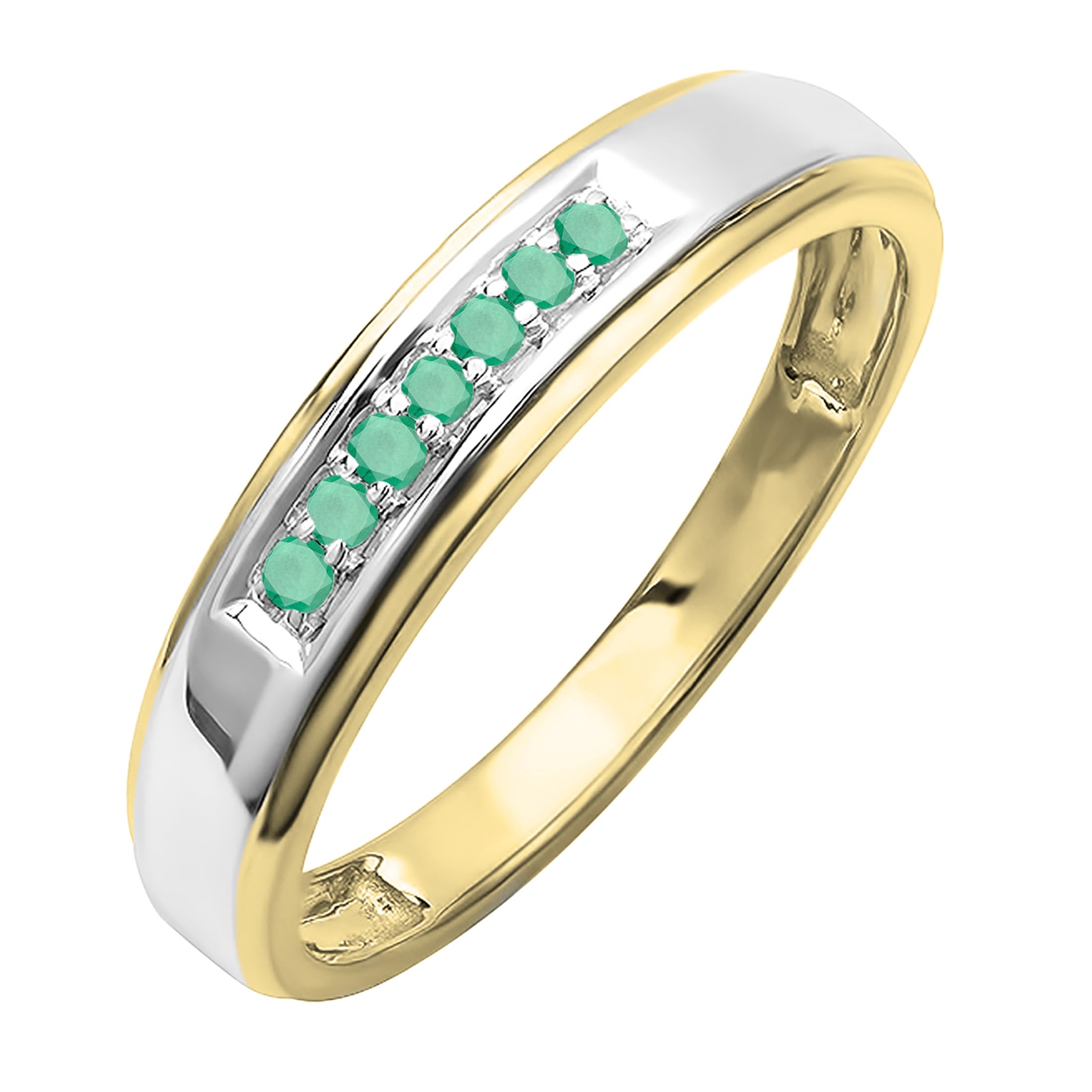 Dazzlingrock Collection 18K Yellow Gold Plated Sterling Silver Round Gemstone or Diamond Seven Stone Men's Wedding Band Ring - Perfect for Engagement, Anniversary & Special Occasions