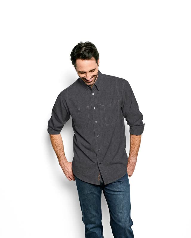 Orvis Tech Chambray Long Sleeve Men's Work Shirt - Lightweight Quick-Dry UPF 40 Casual Button Down Shirt for Outdoor Work, Hiking & Travel
