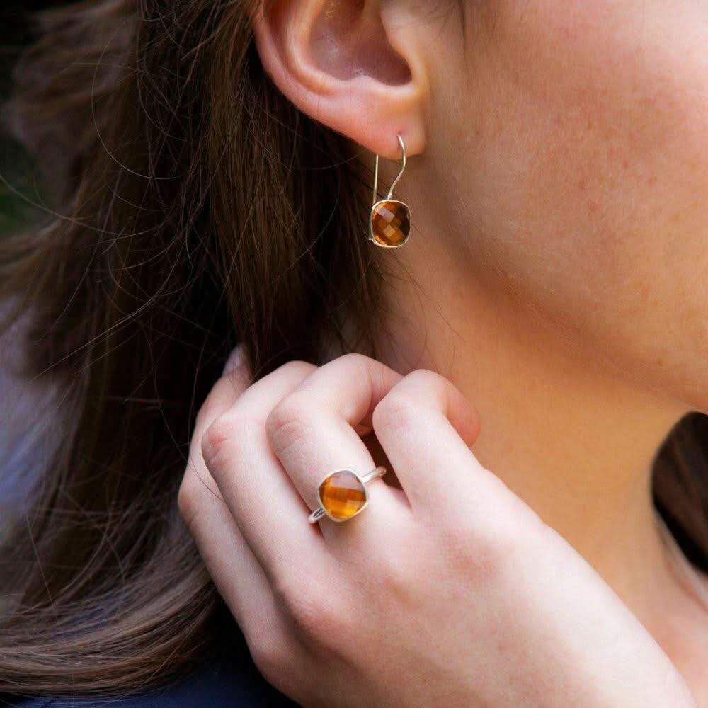 Natural Citrine Gemstone Earrings in Rose Gold - Elegant Dangle Drop Earrings for Women, Perfect for Parties, Weddings & Everyday Wear