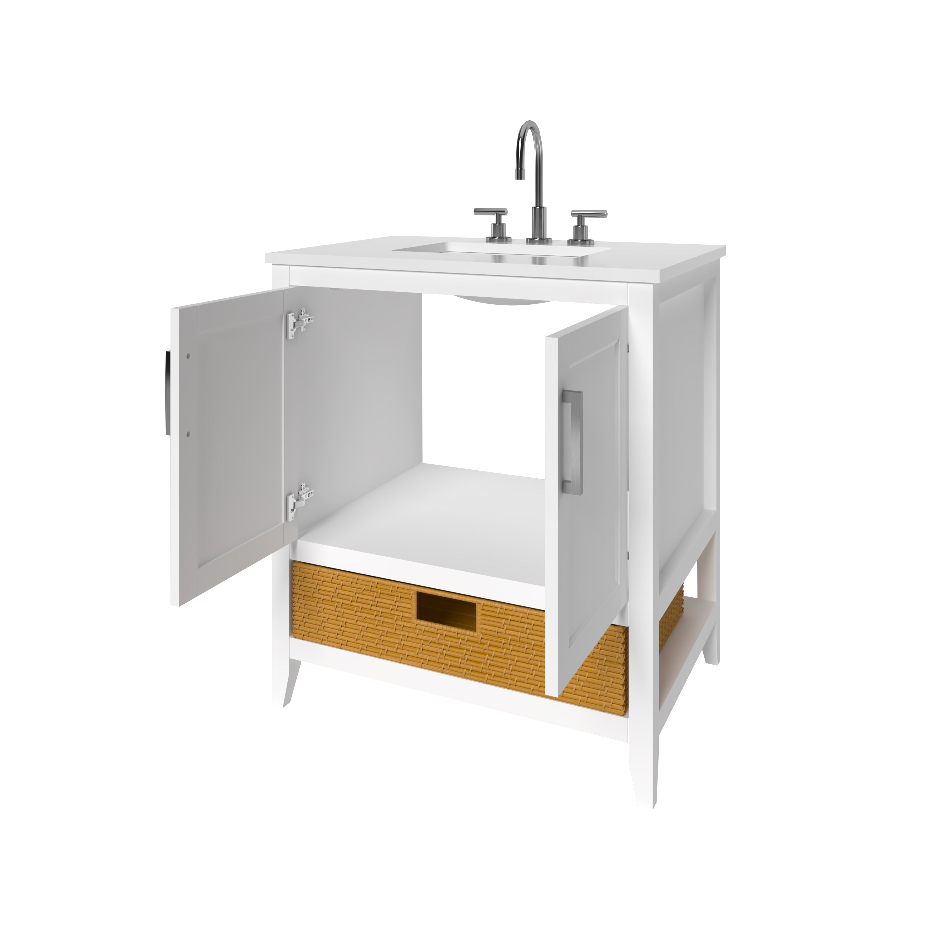 29.5 Inch White Bathroom Vanity Cabinet - Modern Freestanding Vanity for Bathroom Remodel, Small Space & Powder Room - Nearmé New York Collection