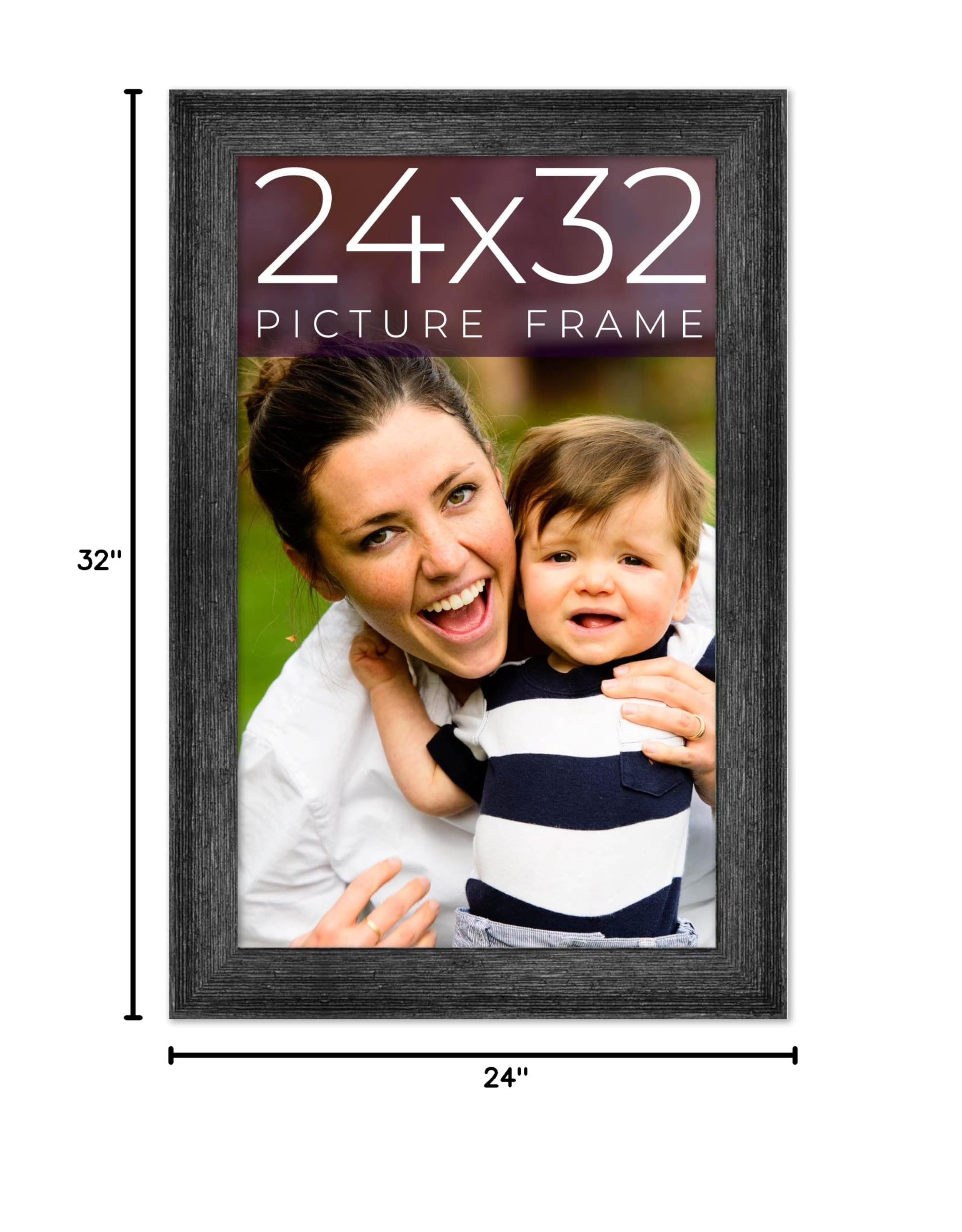 24x32 Inch Black Distressed Real Wood Picture Frame - 1.5