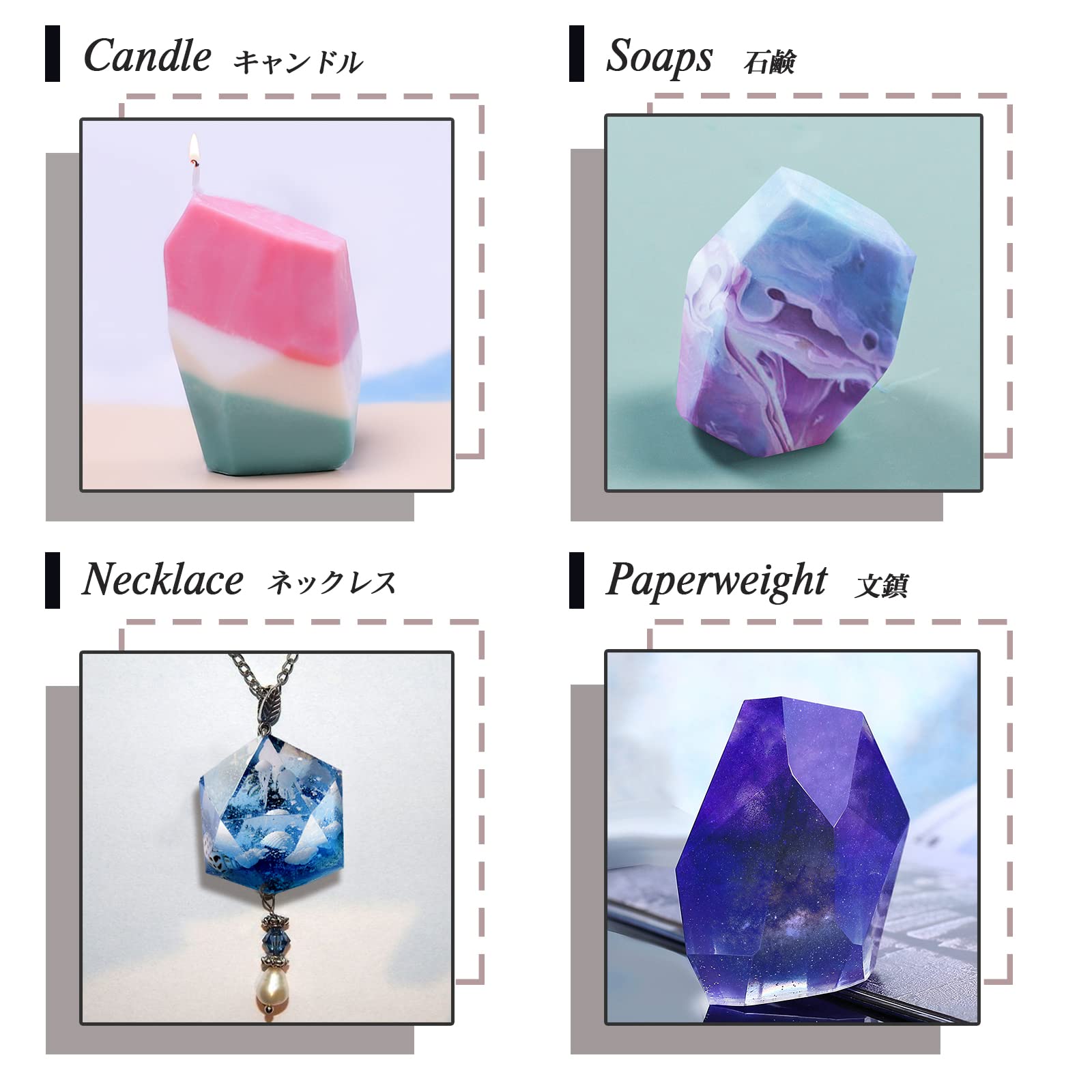 Premium 6-Pack Large Multi-Faceted Gemstone Resin Epoxy Molds for Jewelry Making, Soap Crafting, Ice Cubes, Isomalt Baking & Cabochon Candle DIY Projects - Perfect for Home Decor, Wedding Favors & Gift Making