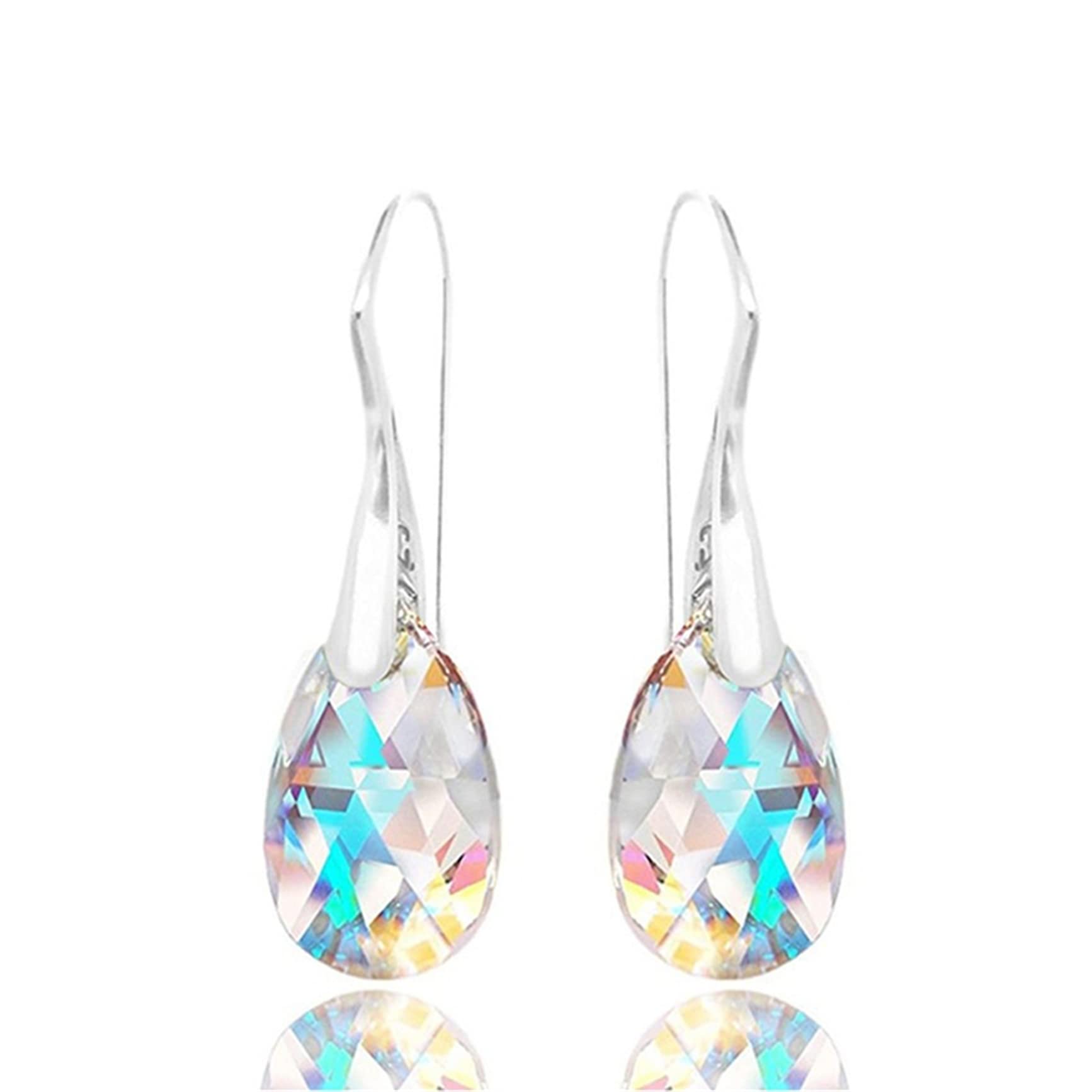 JUNWU Rainbow Crystal Dangle Drop Earrings for Women - Multi-color Rhinestone Stud Earrings with Sparkling Stones | Perfect for Parties, Weddings & Everyday Wear