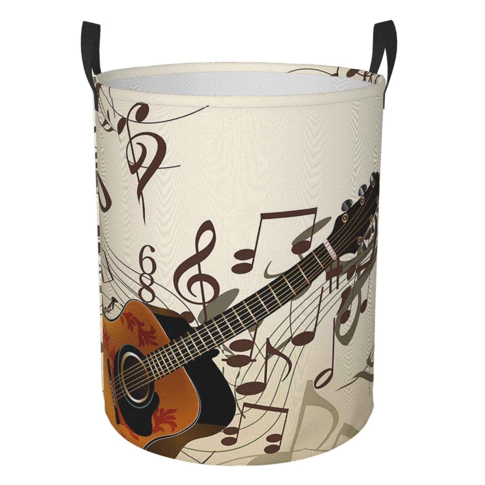 Vintage Music Notes Collapsible Laundry Basket with Handle - Waterproof Fabric Hamper Organizer for Clothes, Toys & Storage - Large Foldable Bin for Bedroom, Bathroom & Dorm Room Organization