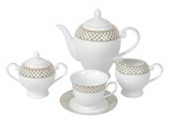 57-Piece Elegant Porcelain Dinnerware Set for 8 - Gold & Silver Accent for Wedding, Holiday & Formal Dining - Dishwasher & Microwave Safe Dinner Plates, Bowls & Cups