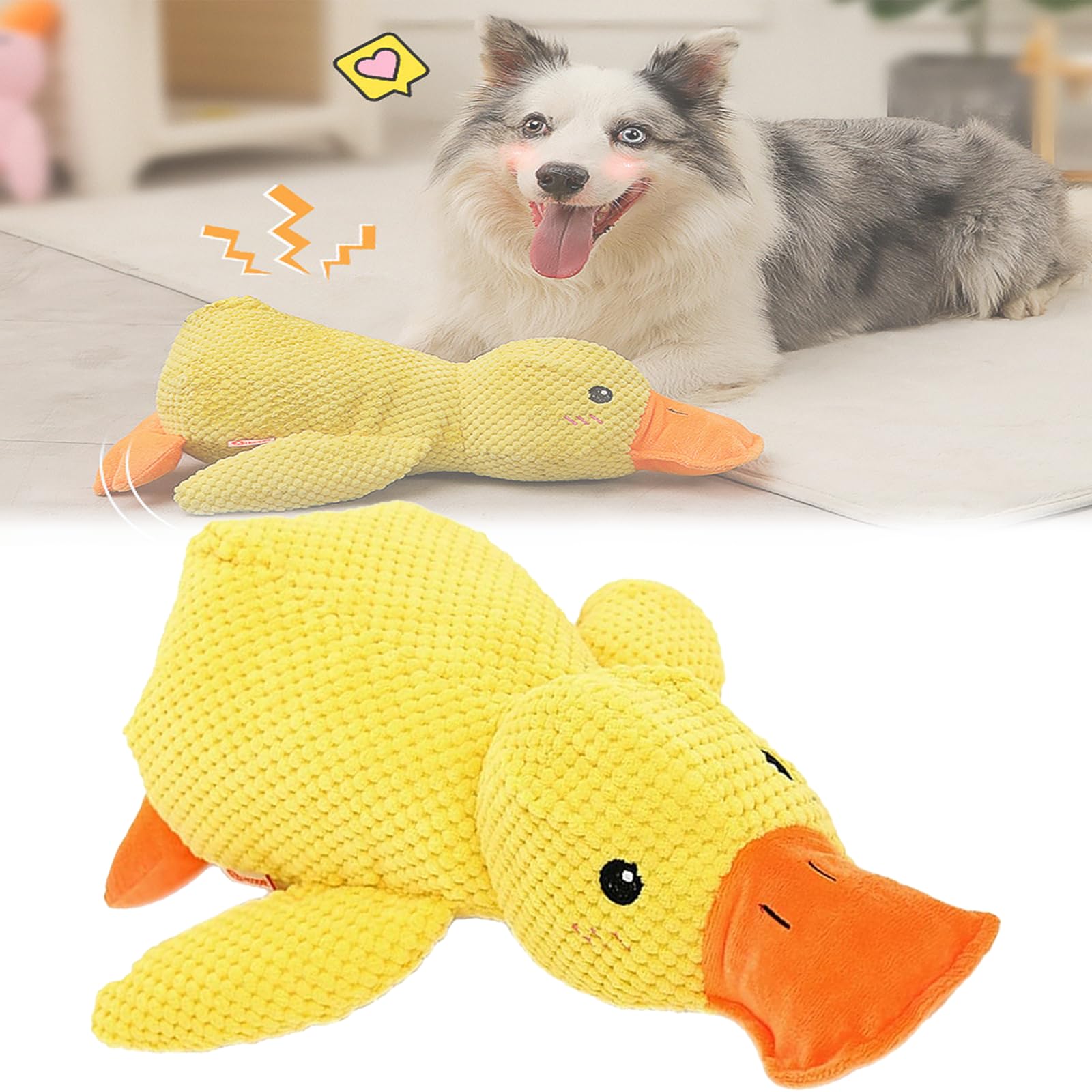 Noovelo Calming Duck Dog Toy - Small Yellow Stuffed Duck Chew Toy for Puppies & Dogs - Quacking Sound for Anxiety Relief - Perfect for Indoor Play, Separation Anxiety & Stress Relief