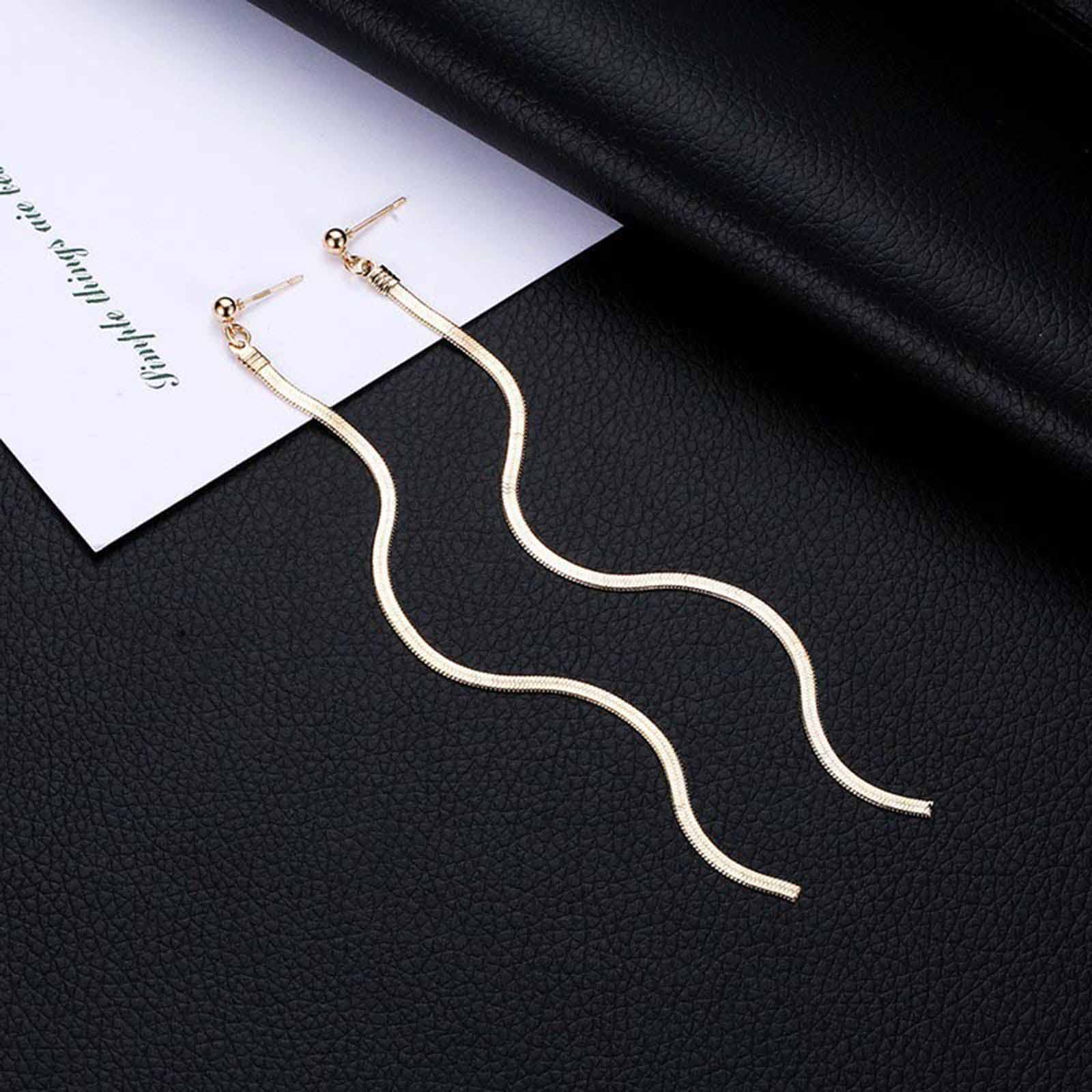 Boho Long Tassel Drop Earrings for Women - Gold Threader Snake Chain Dangle Earrings - Minimalist Bridal Jewelry for Wedding, Party & Everyday Wear (Gold)