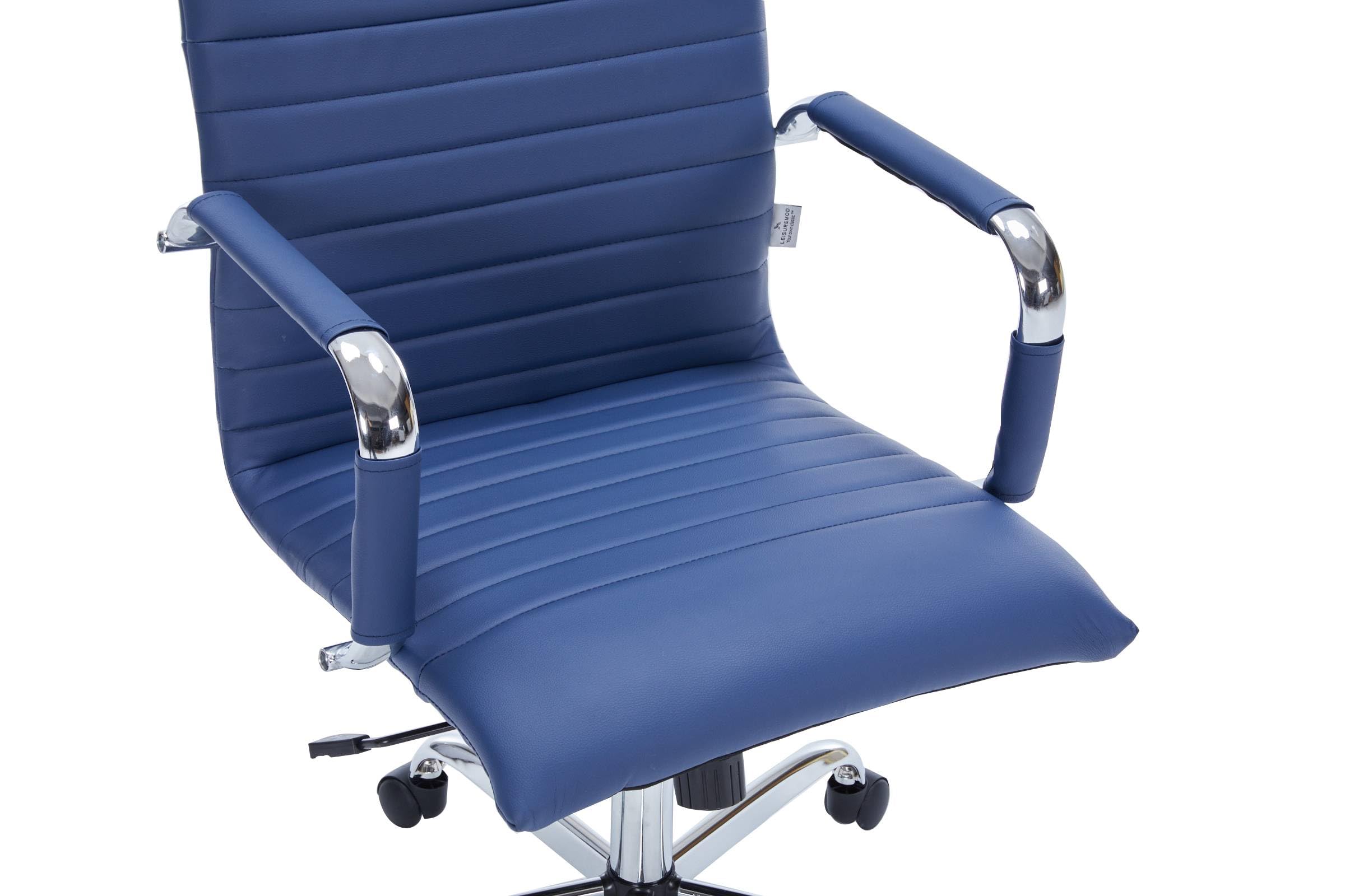 LeisureMod Harris Modern Adjustable Swivel Leather Office Chair - Ergonomic Executive Desk Chair with Lumbar Support, Navy Blue - Perfect for Home Office, Gaming & Workspace Comfort