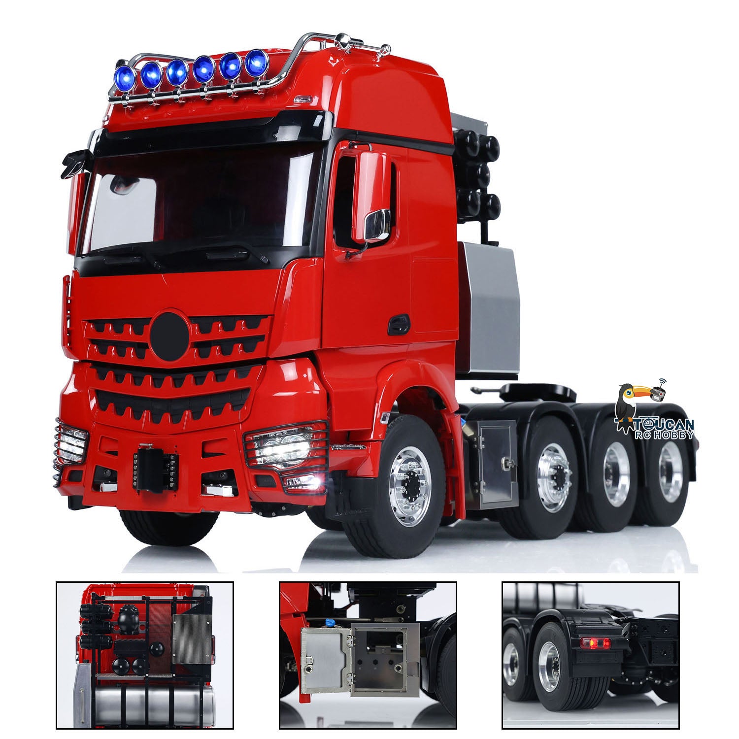 Custom 1/14 Scale 8x8 RC Tractor Truck with Metal Equipment Rack, Sound & Light System, Front Hook - Compatible with 3363 & 1851 Radio Control Model Cars - Perfect for Off-Road Adventures & Construction Play Scenes